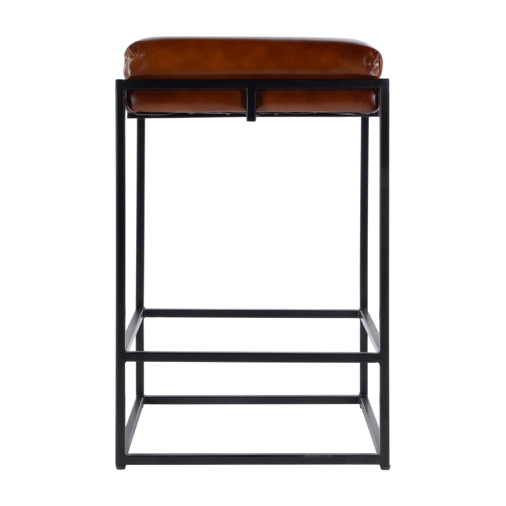 Butler Specialty Company Eldridge 26 in. Seat Height Leather and Iron Backless Counter Height Stool with Footrest, Black, Brown