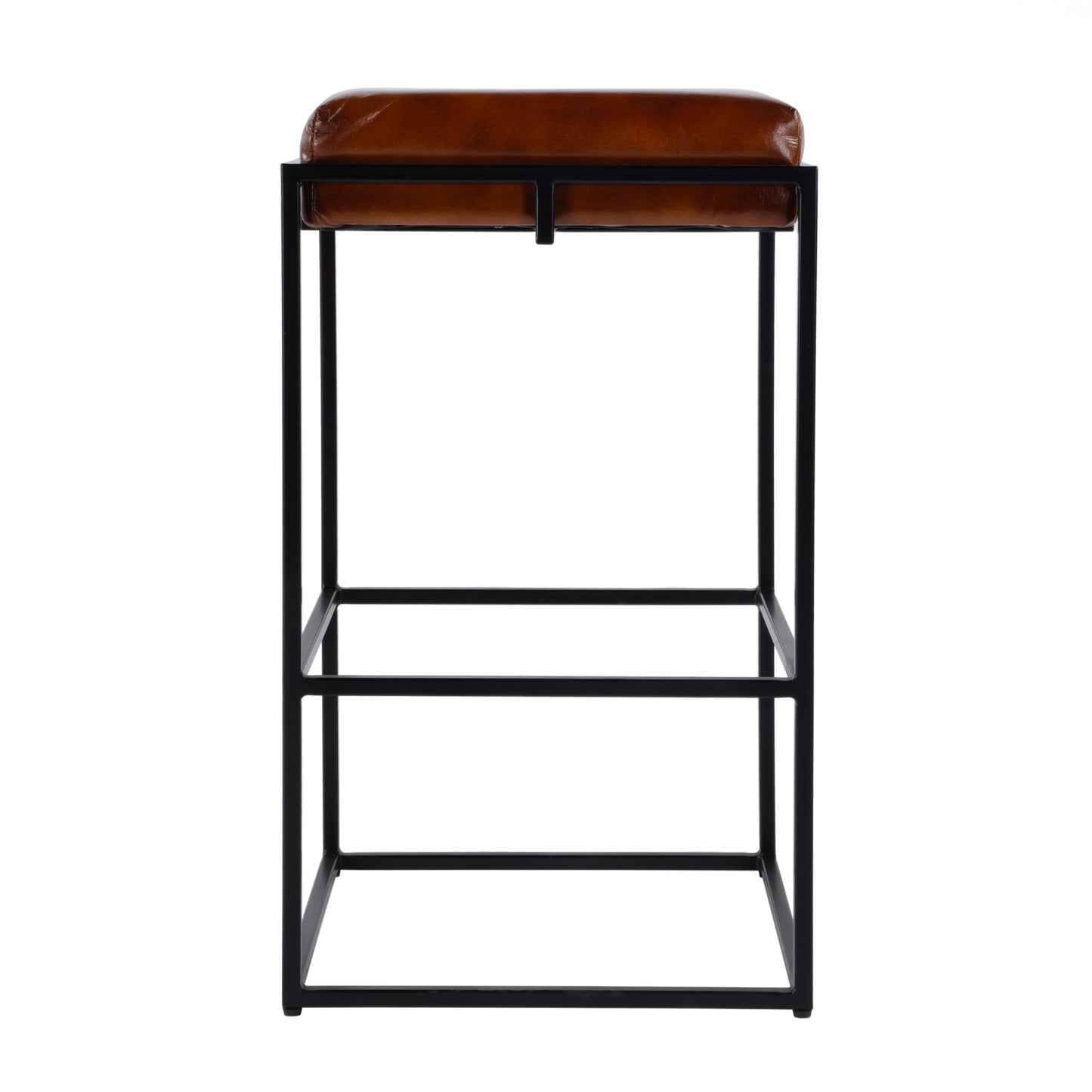 Butler Specialty Company Eldridge 31 in. Seat Height Leather and Iron Backless Bar Height Stool with Footrest, Brown, Black
