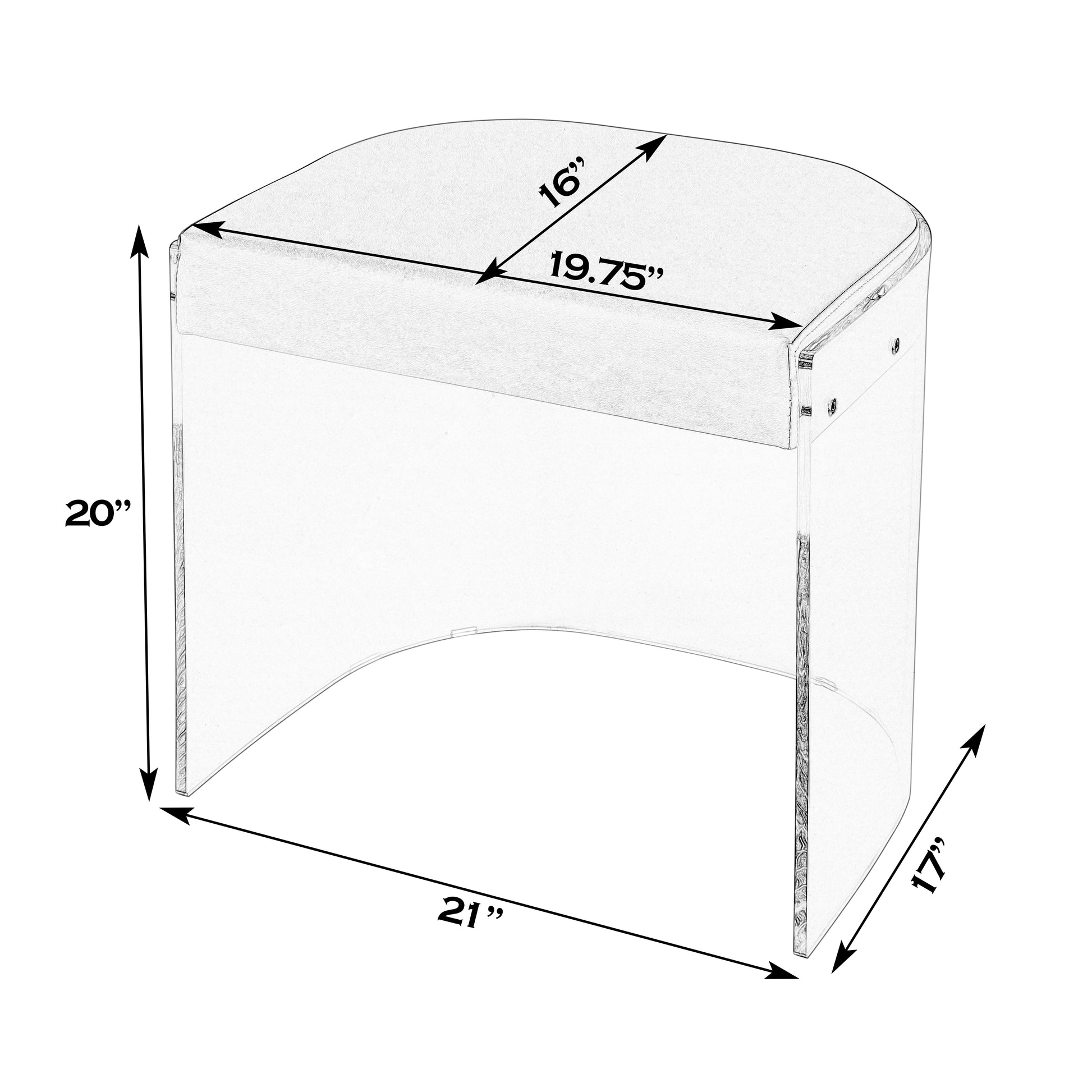 Butler Specialty Company Solara 20 in. Seat Height Acrylic and Upholstered Accent Stool, Clear