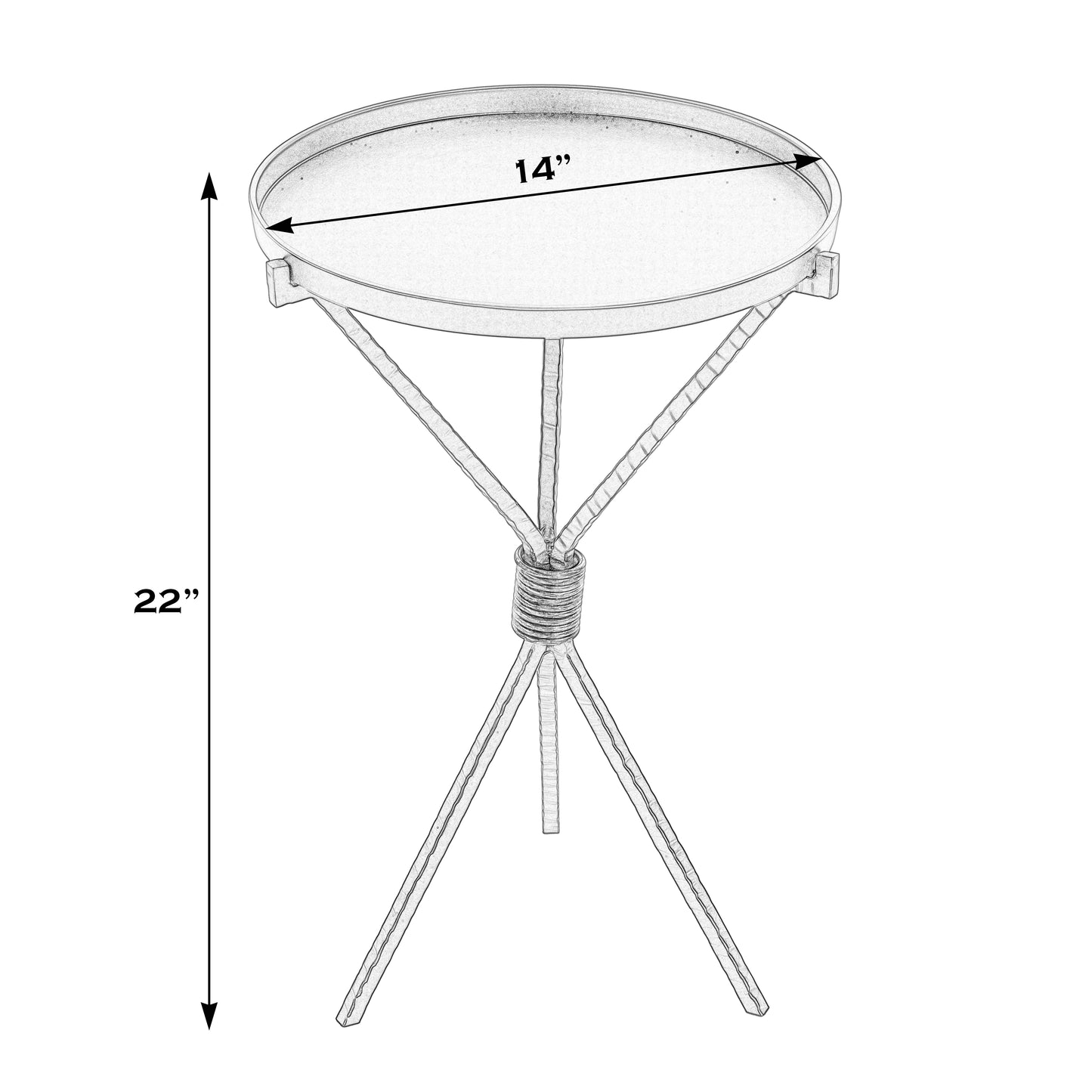 Butler Specialty Company Lucca 14 in. W Round Aluminum and Iron Side Table with Tripod Shaped Base, Black