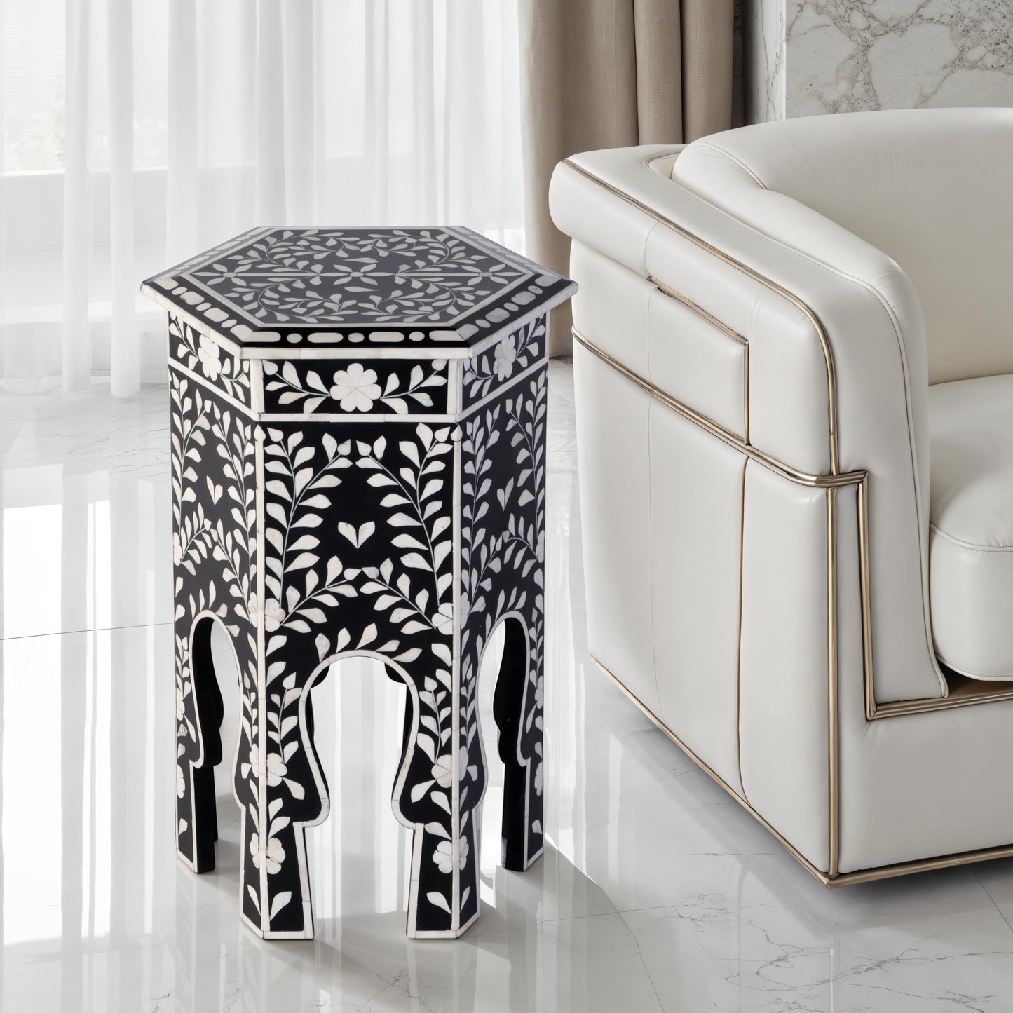 Butler Specialty Company Amaya 16 in. W Hexagon Bone Inlay Side Table, Black, White