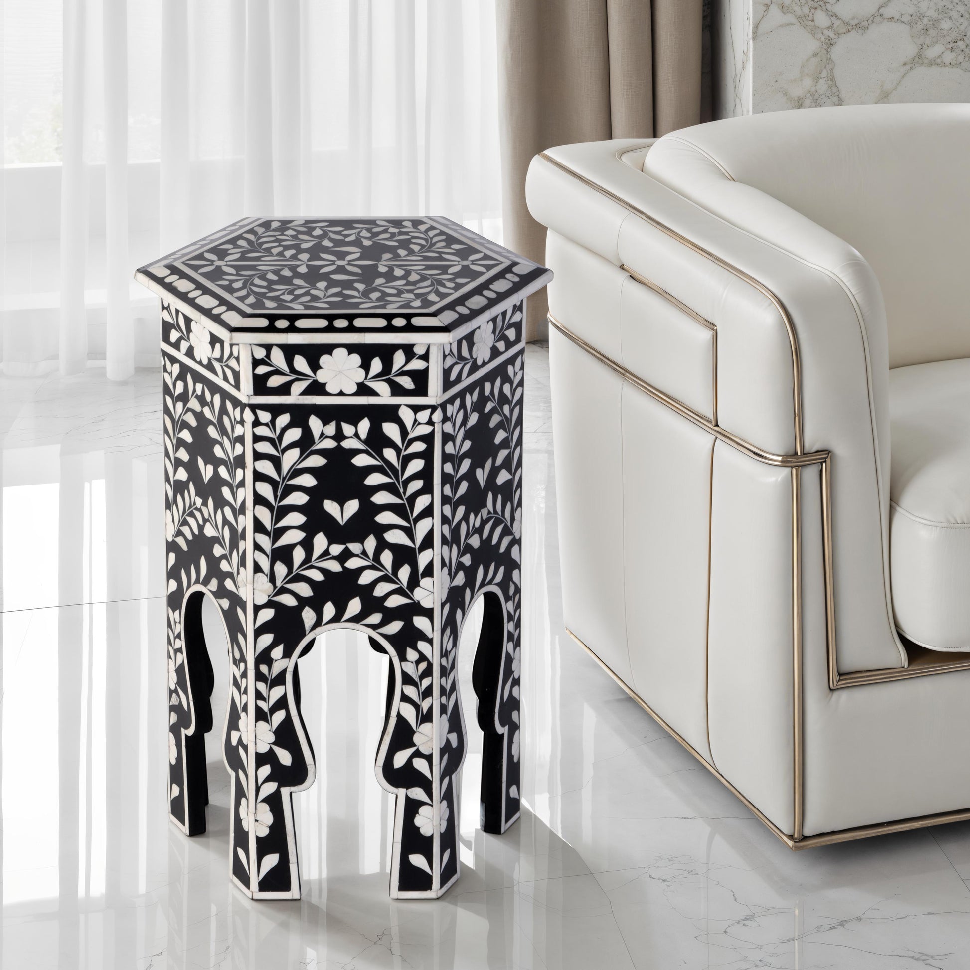 Butler Specialty Company Amaya 16 in. W Hexagon Bone Inlay Side Table, Black, White
