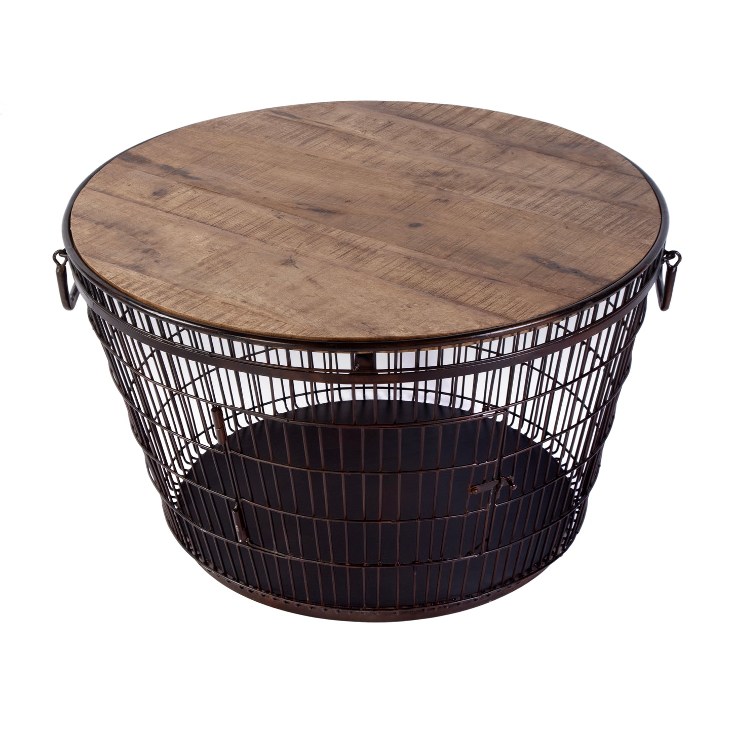 Butler Specialty Company Fulton 28 in. W Round Iron and Wood Coffee Table with Decorative Handles, Brown