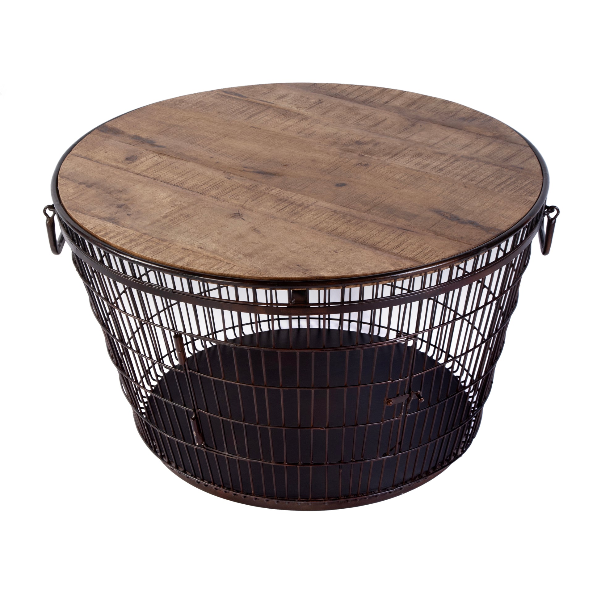 Butler Specialty Company Fulton 28 in. W Round Iron and Wood Coffee Table with Decorative Handles, Brown