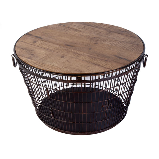 Butler Specialty Company Fulton 28 in. W Round Iron and Wood Coffee Table with Decorative Handles, Brown