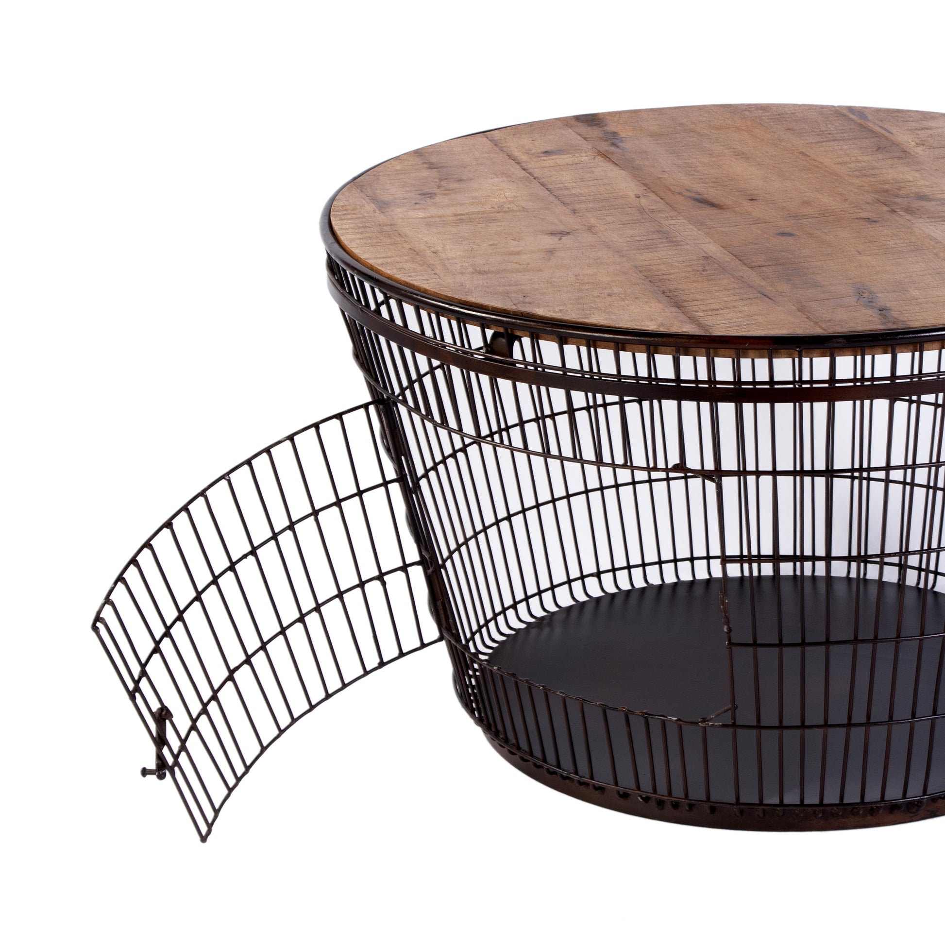 Butler Specialty Company Fulton 28 in. W Round Iron and Wood Coffee Table with Decorative Handles, Brown