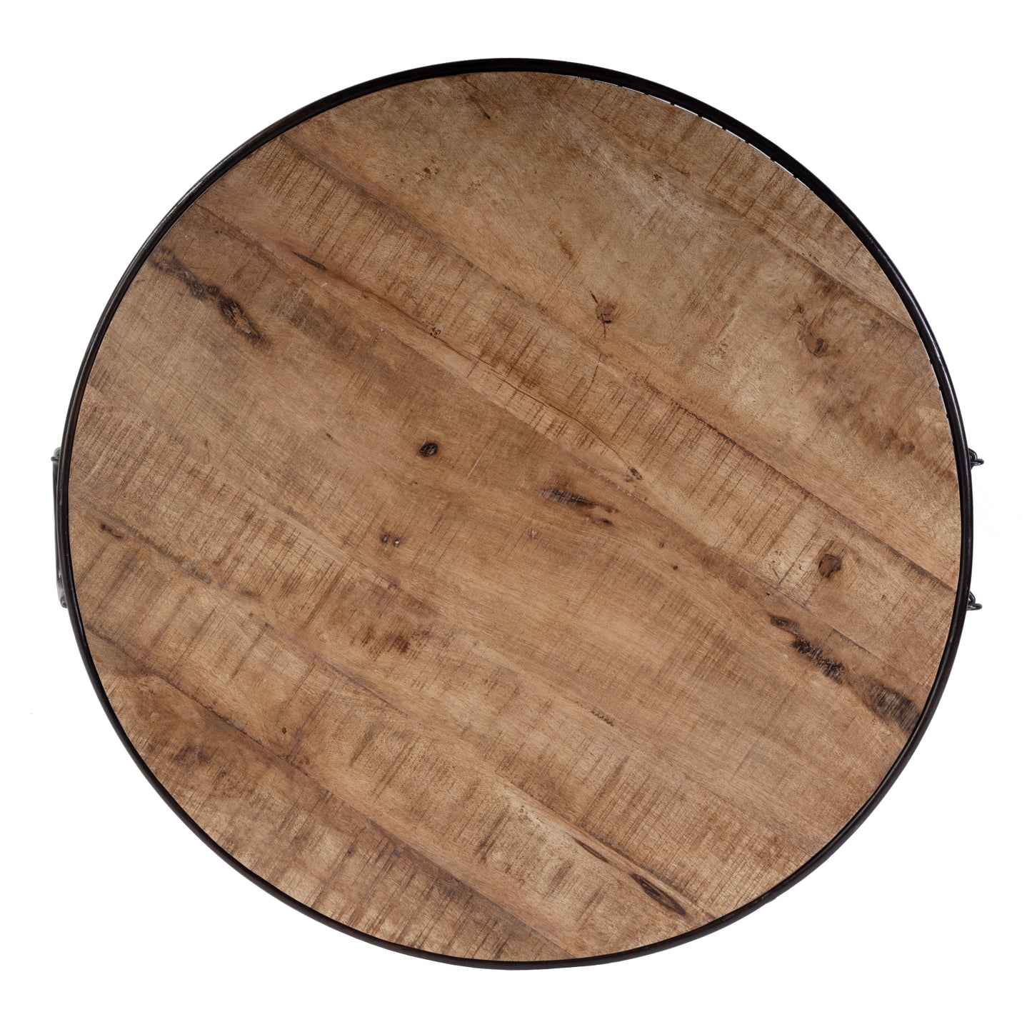Butler Specialty Company Fulton 28 in. W Round Iron and Wood Coffee Table with Decorative Handles, Brown