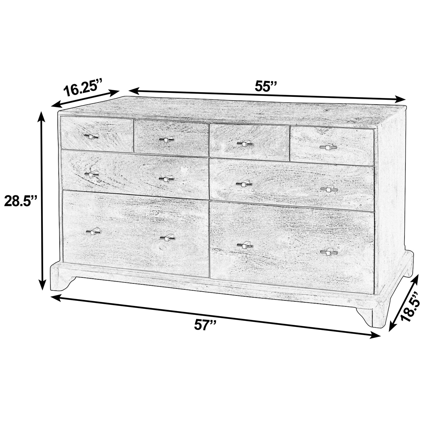 Butler Specialty Company Faro 55 in. W Rectangular Wood 8 Drawer Dresser, Gray