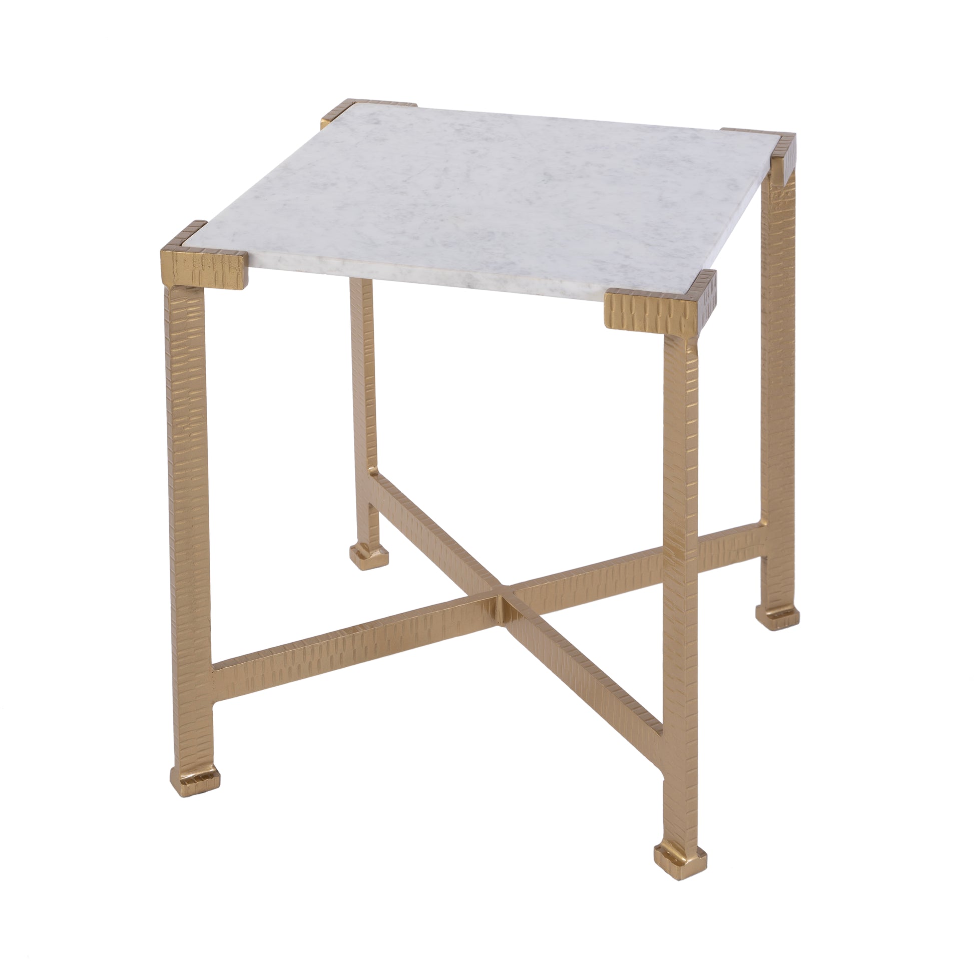 Butler Specialty Company Loric 18 in. W Square Iron and Marble Side Table, White, Antique Gold