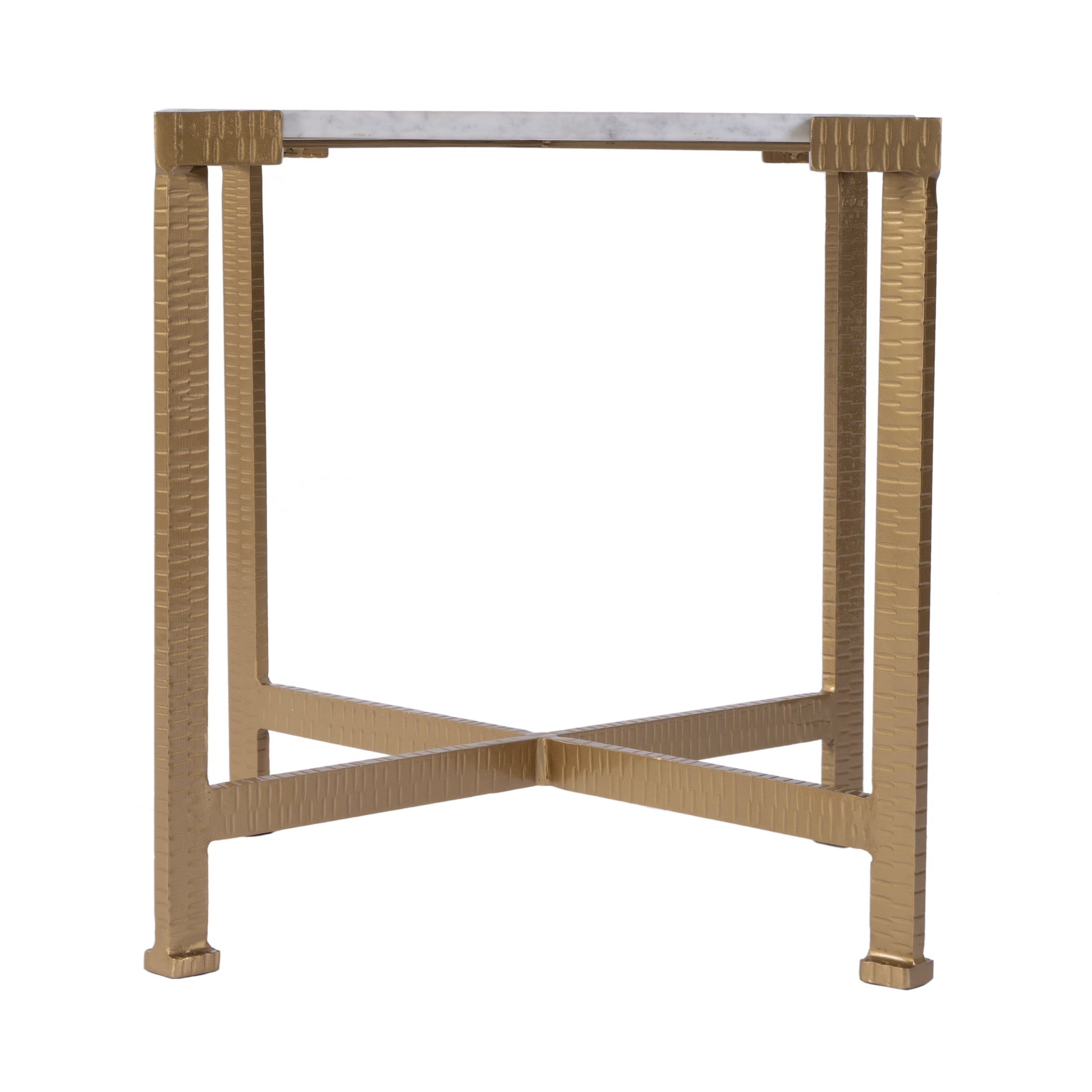 Butler Specialty Company Loric 18 in. W Square Iron and Marble Side Table, White, Antique Gold
