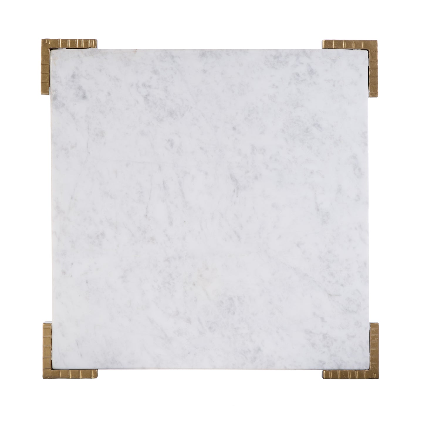 Butler Specialty Company Loric 18 in. W Square Iron and Marble Side Table, White, Antique Gold