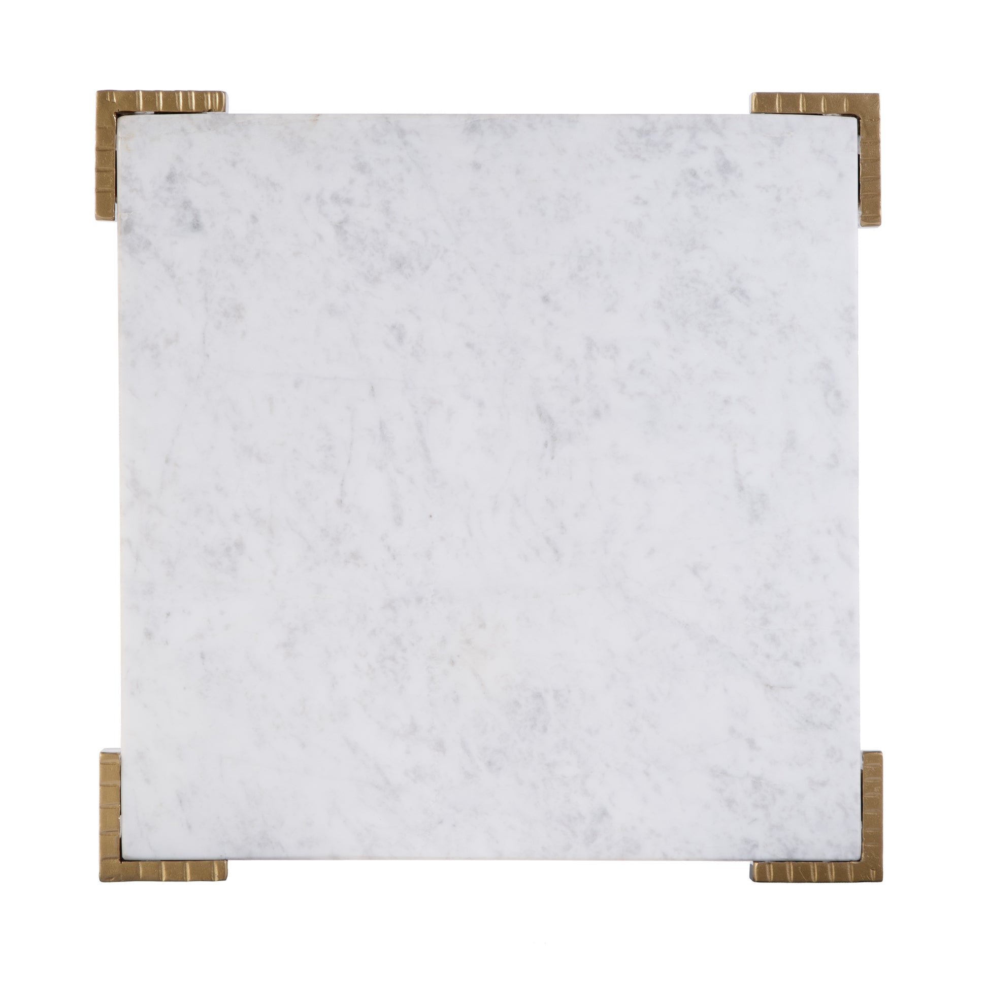 Butler Specialty Company Loric 18 in. W Square Iron and Marble Side Table, White, Antique Gold