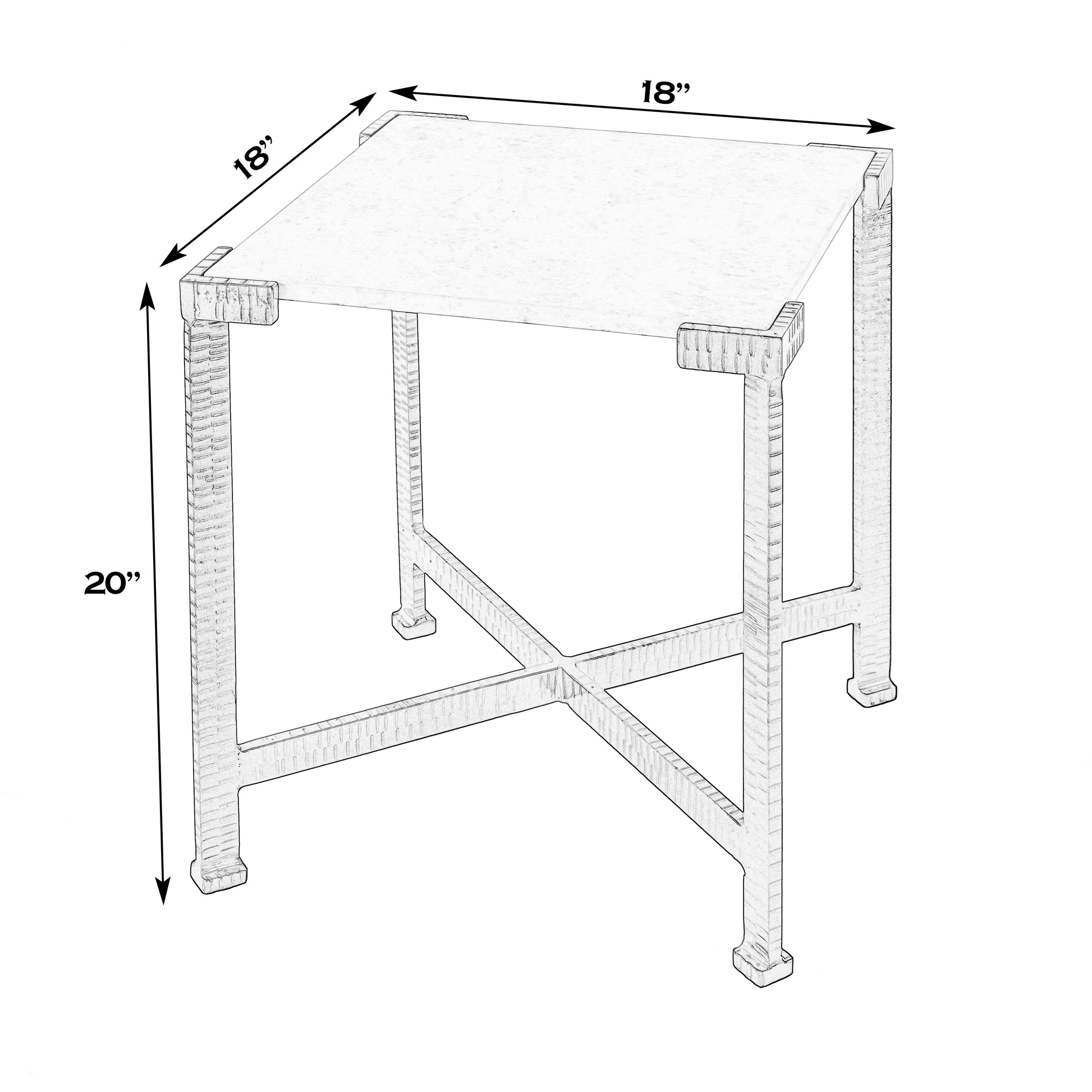 Butler Specialty Company Loric 18 in. W Square Iron and Marble Side Table, White, Antique Gold