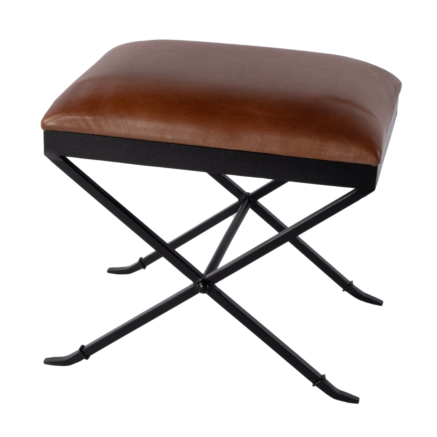 Butler Specialty Company Livingston 20 in. W Leather and Iron Upholstered Accent Stool, Brown, Black