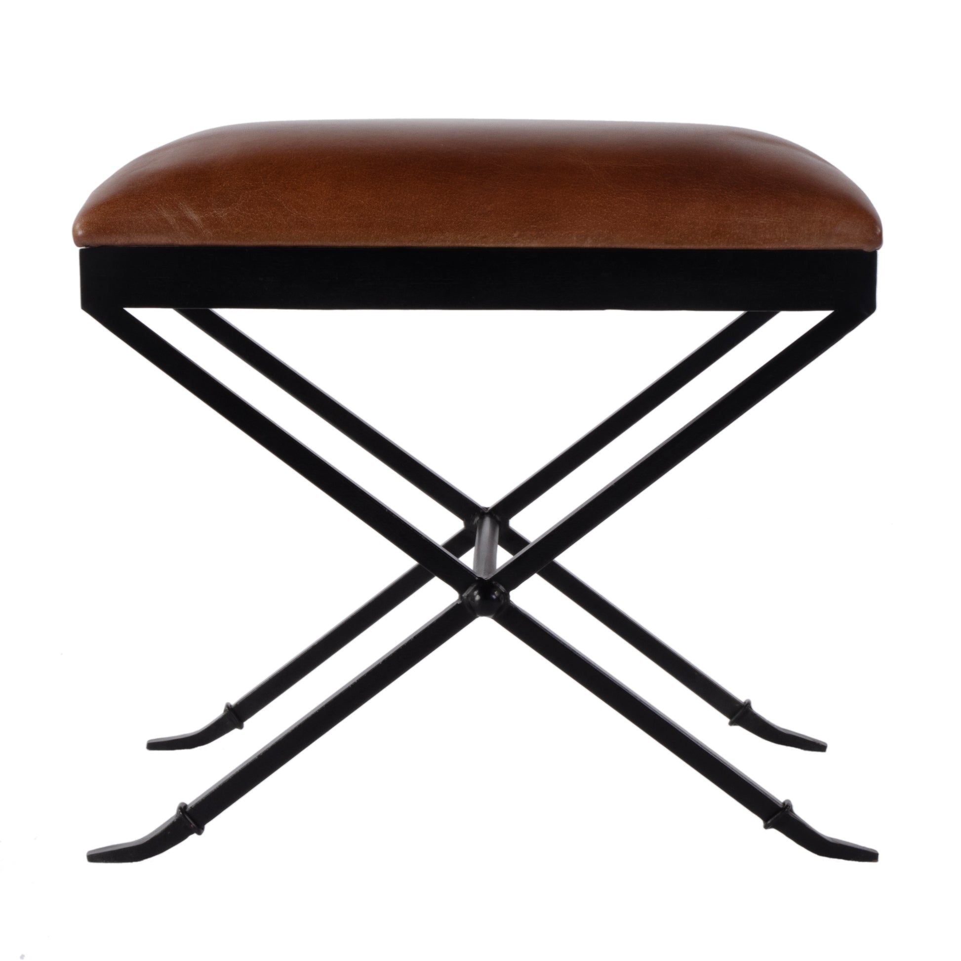 Butler Specialty Company Livingston 20 in. W Leather and Iron Upholstered Accent Stool, Brown, Black