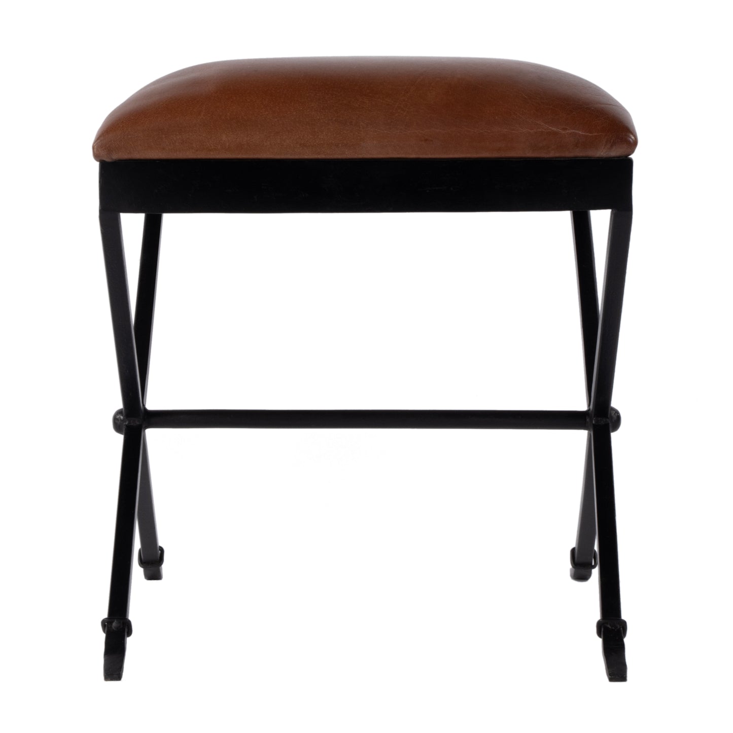 Butler Specialty Company Livingston 20 in. W Leather and Iron Upholstered Accent Stool, Brown, Black