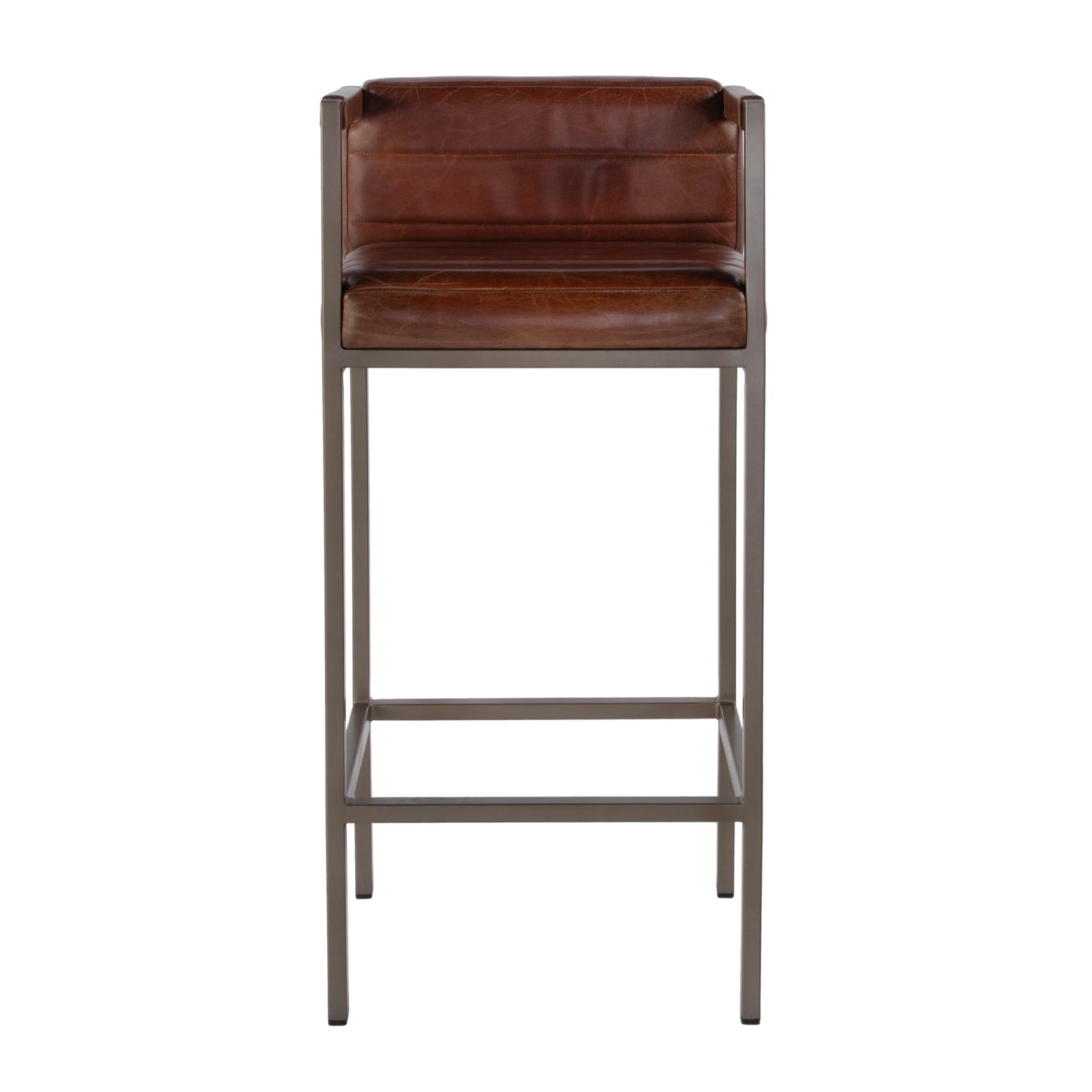Butler Specialty Company Dennis 31 in. Seat Height Leather and Iron Accent Stool with Low Back, Brown