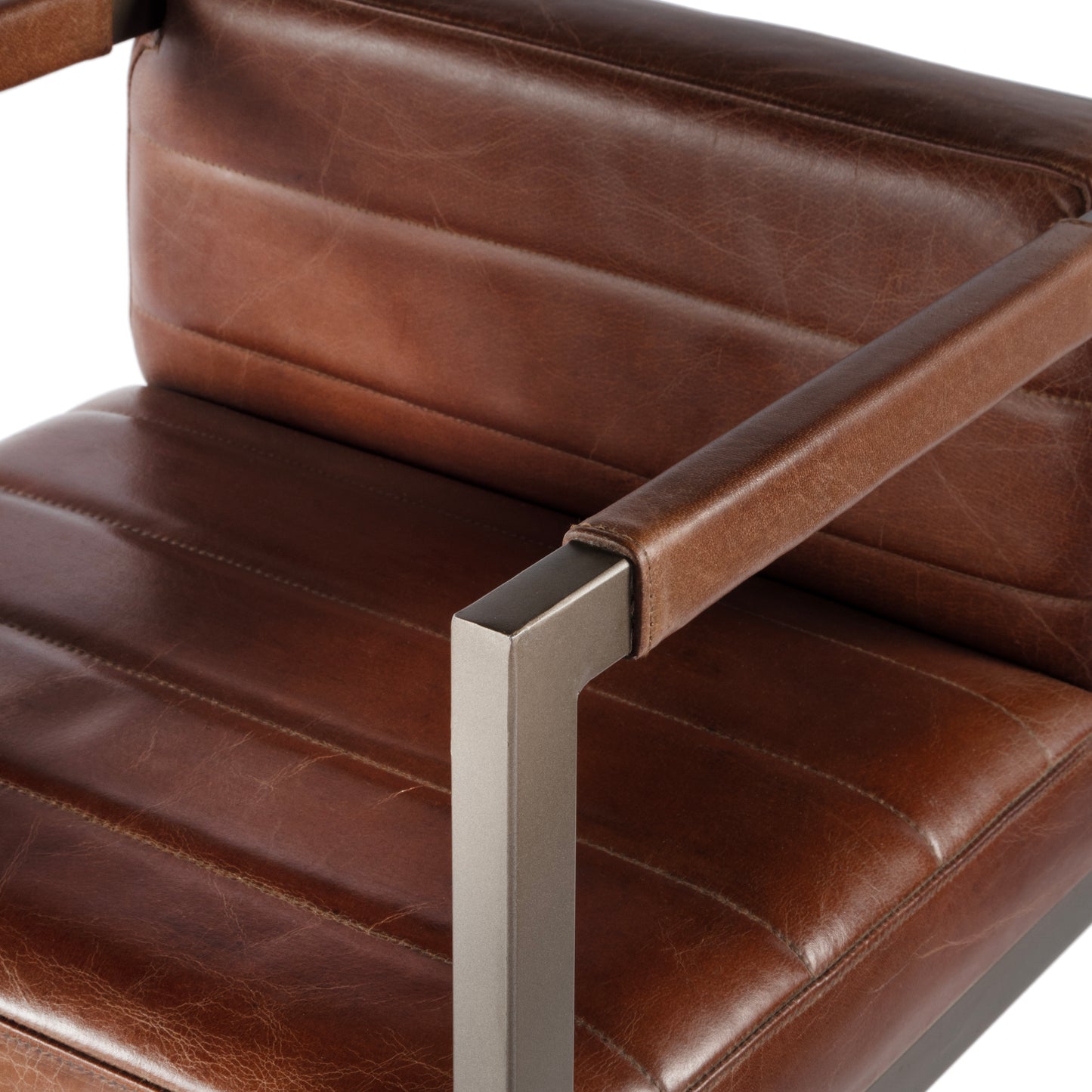 Butler Specialty Company Dennis 31 in. Seat Height Leather and Iron Accent Stool with Low Back, Brown