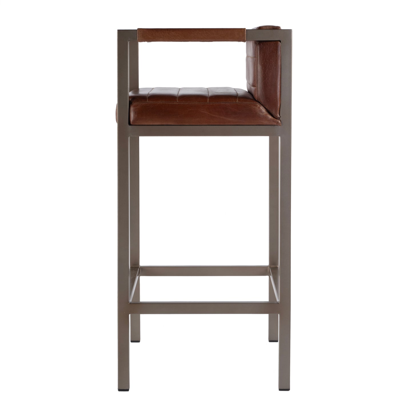 Butler Specialty Company Dennis 31 in. Seat Height Leather and Iron Accent Stool with Low Back, Brown