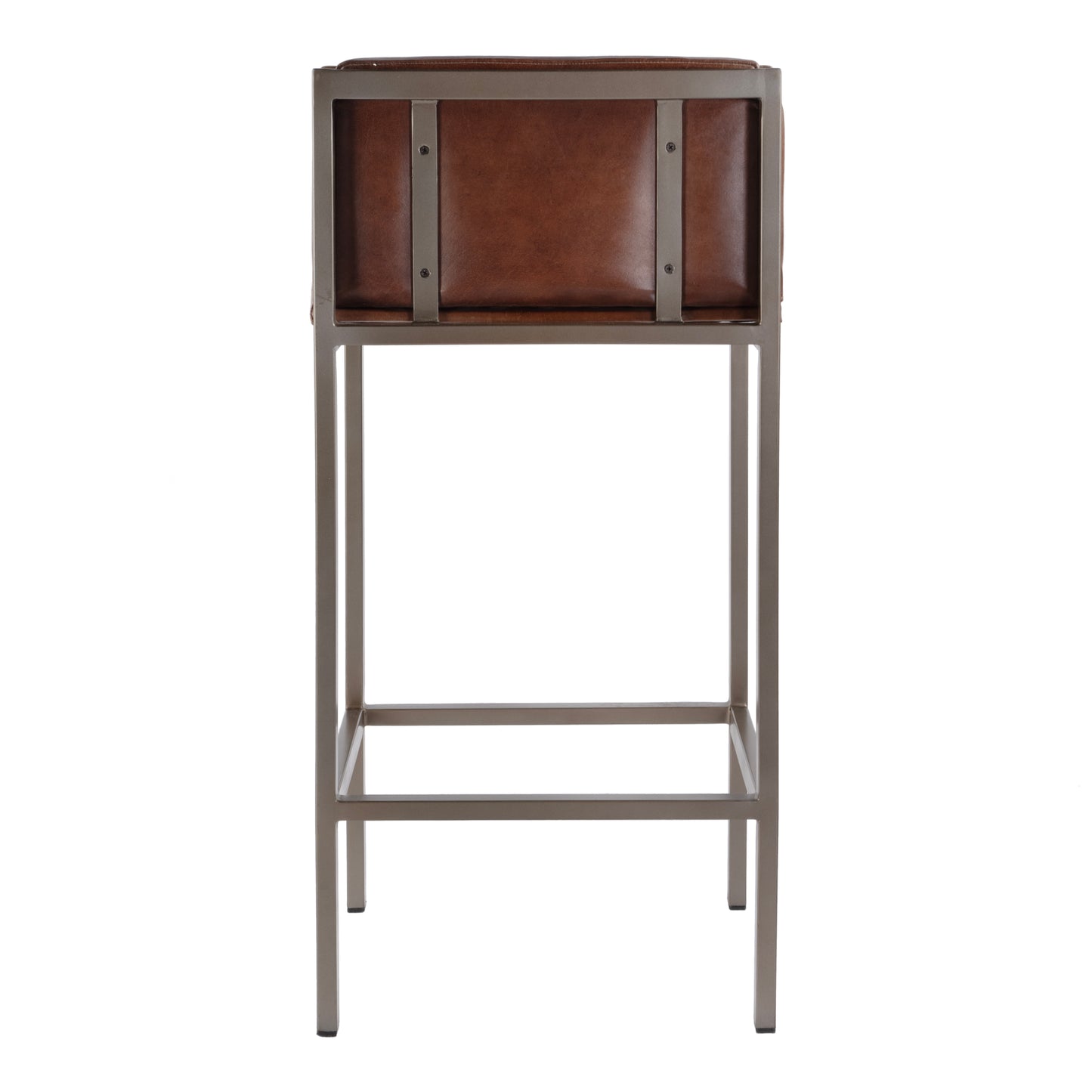 Butler Specialty Company Dennis 31 in. Seat Height Leather and Iron Accent Stool with Low Back, Brown