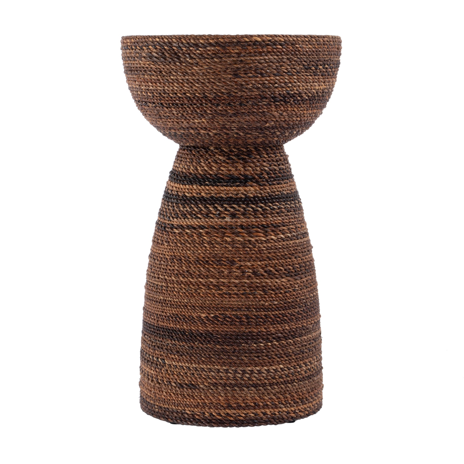 Butler Specialty Company Bagshawe 13 in. W Round Wood and Abaca Rope Inlay Drum Side Table, Brown