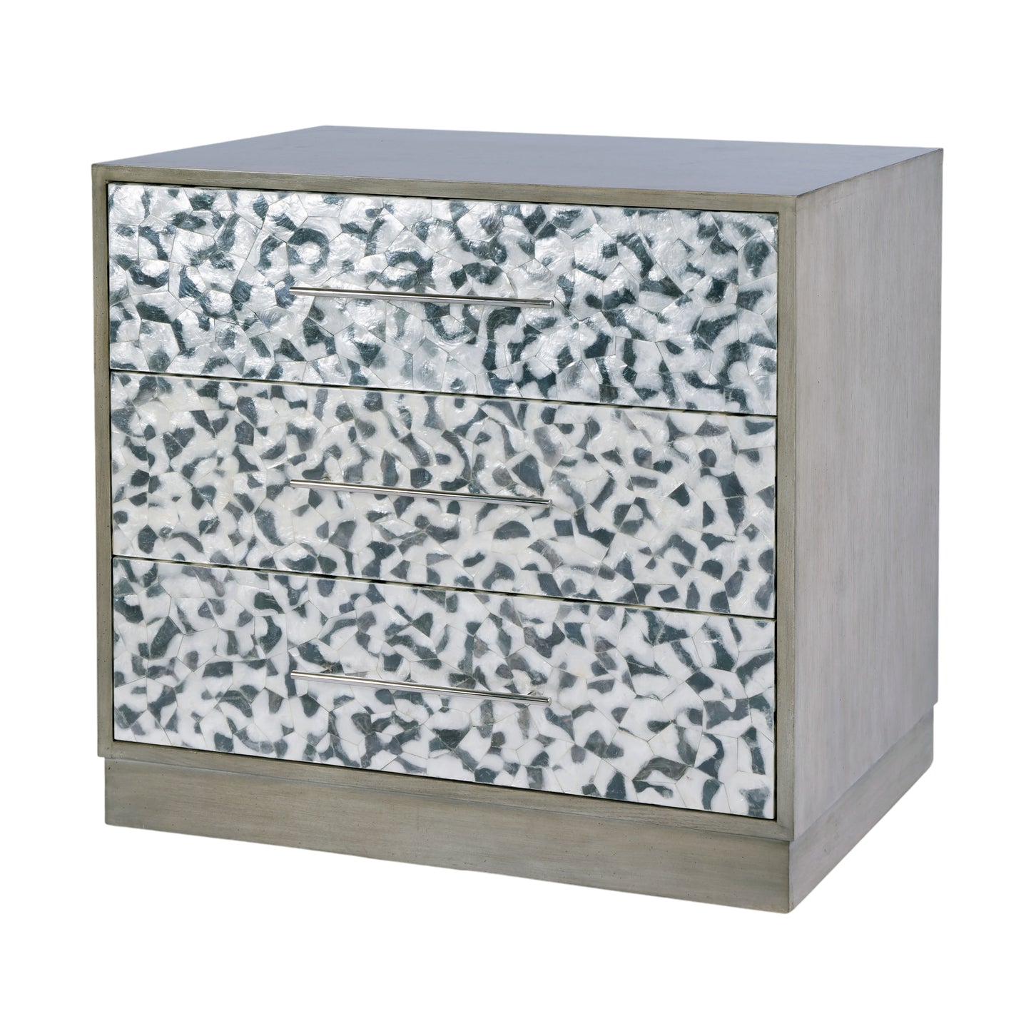 Butler Specialty Company Maganda 32 in. W Rectangular Wood and Tortoise Capiz 3 Drawer Accent Chest of Drawers, Gray