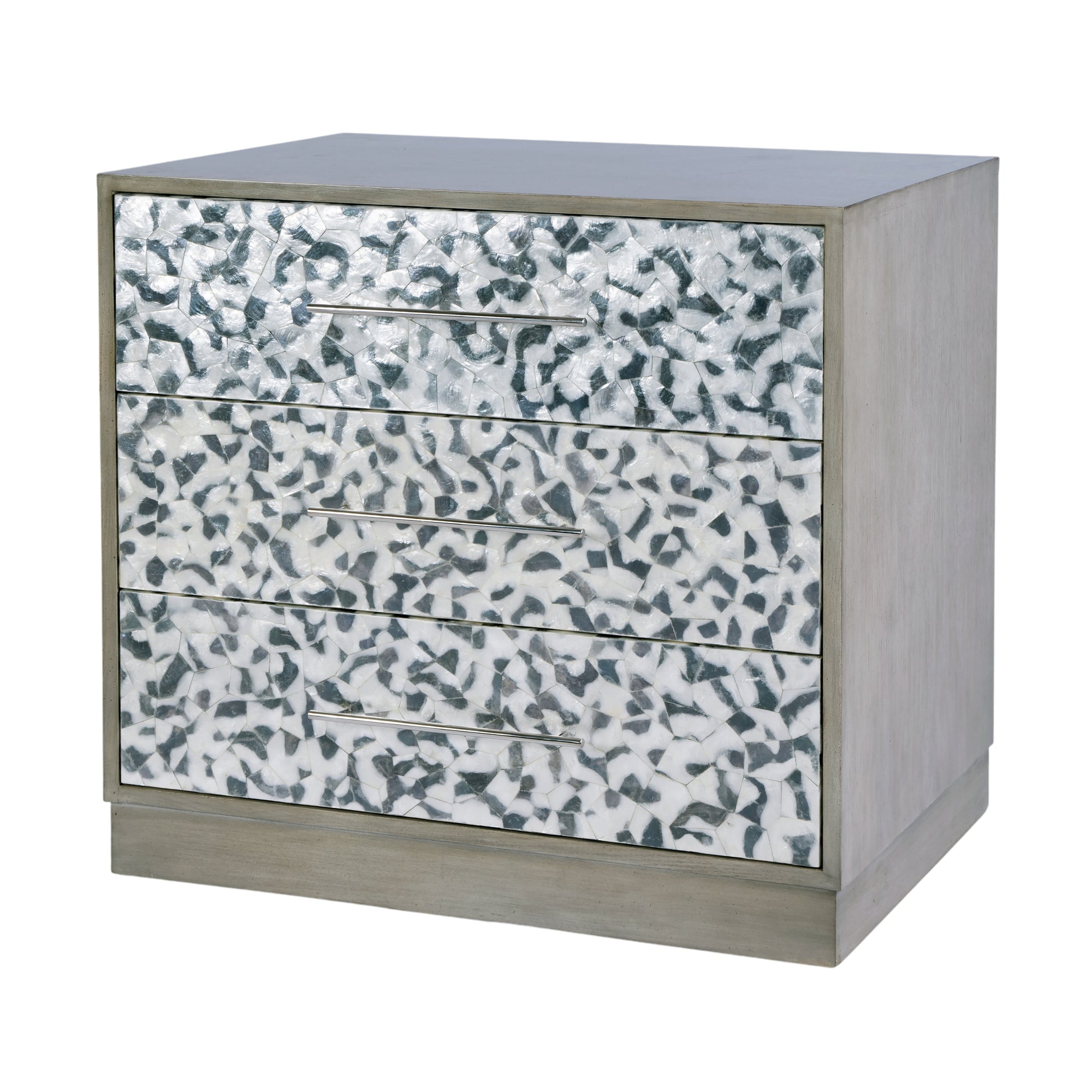 Butler Specialty Company Maganda 32 in. W Rectangular Wood and Tortoise Capiz 3 Drawer Accent Chest of Drawers, Gray