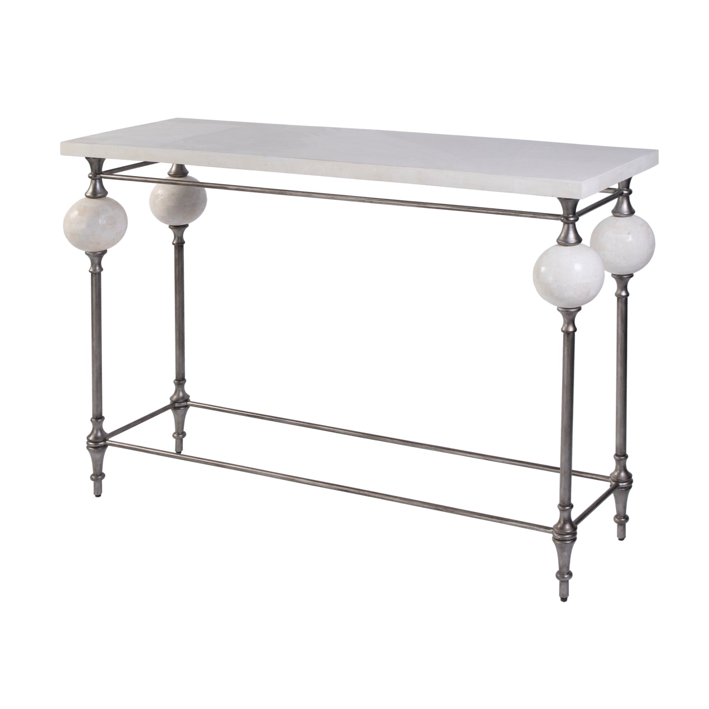 Butler Specialty Company Amadeo 49 in. W Rectangular Stone and Metal Console Table, White, Silver