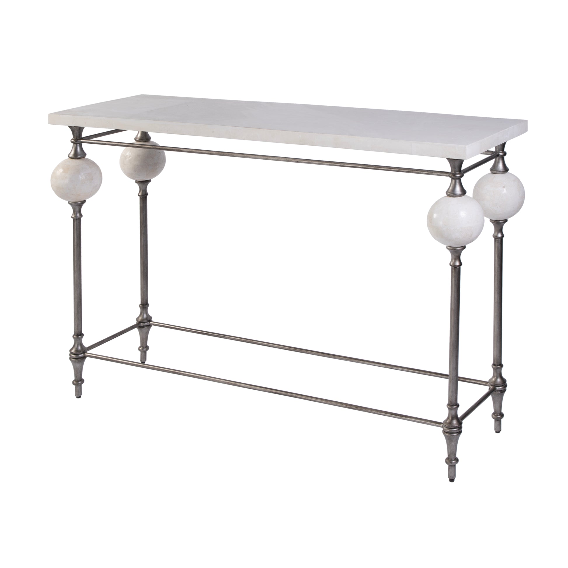 Butler Specialty Company Amadeo 49 in. W Rectangular Stone and Metal Console Table, White, Silver