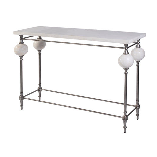 Butler Specialty Company Amadeo 49 in. W Rectangular Stone and Metal Console Table, White, Silver