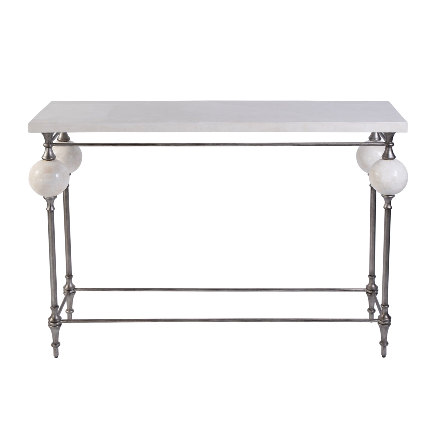 Butler Specialty Company Amadeo 49 in. W Rectangular Stone and Metal Console Table, White, Silver