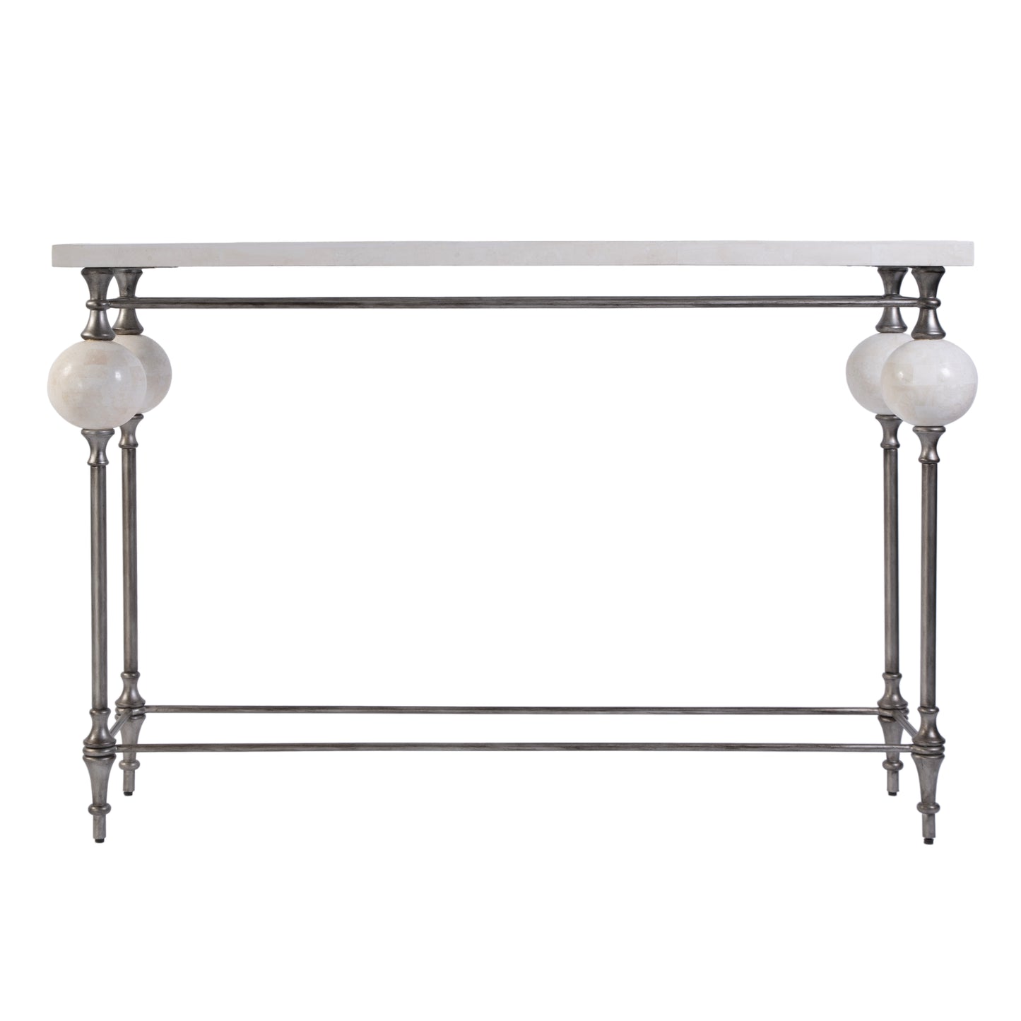 Butler Specialty Company Amadeo 49 in. W Rectangular Stone and Metal Console Table, White, Silver