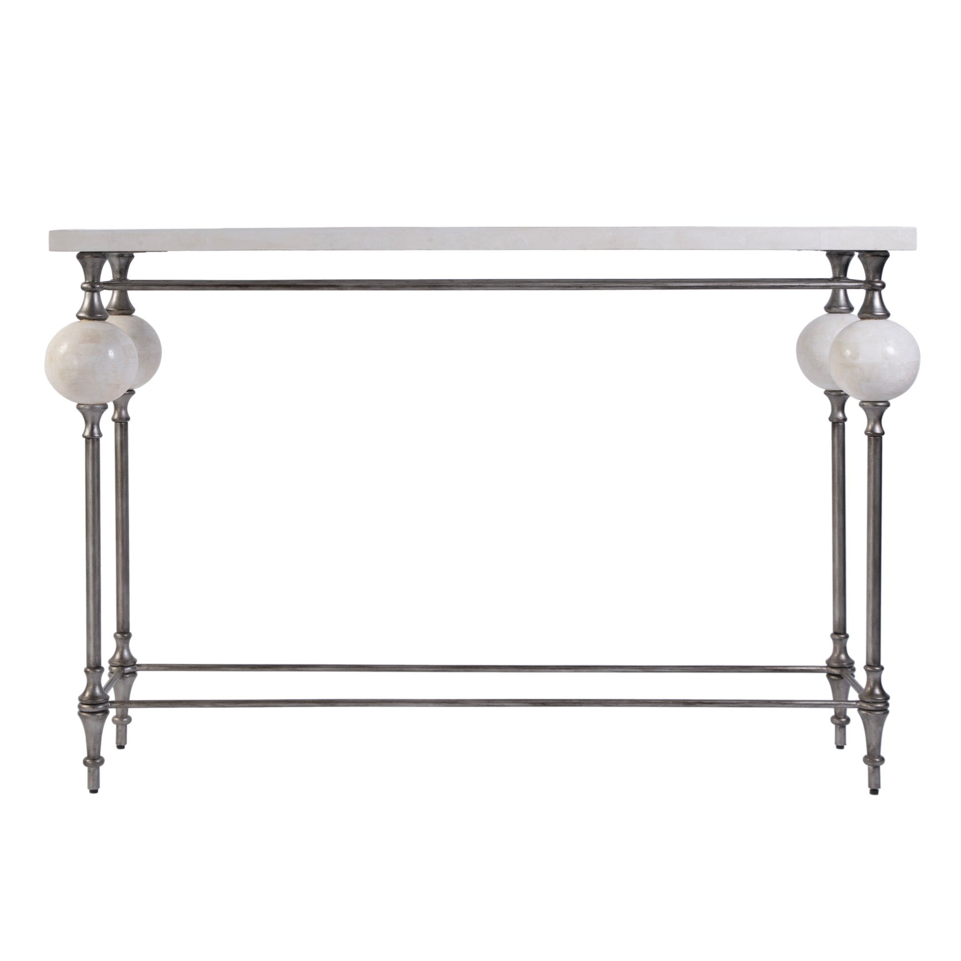 Butler Specialty Company Amadeo 49 in. W Rectangular Stone and Metal Console Table, White, Silver