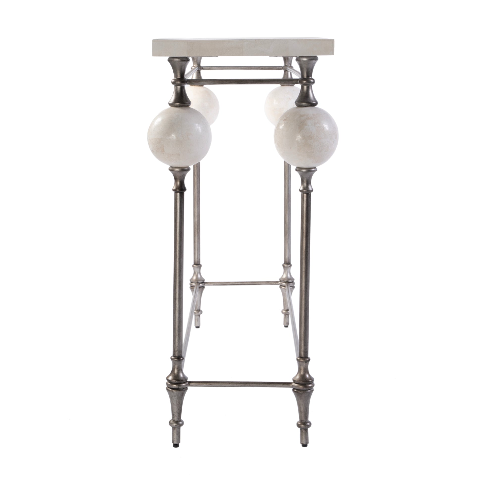 Butler Specialty Company Amadeo 49 in. W Rectangular Stone and Metal Console Table, White, Silver