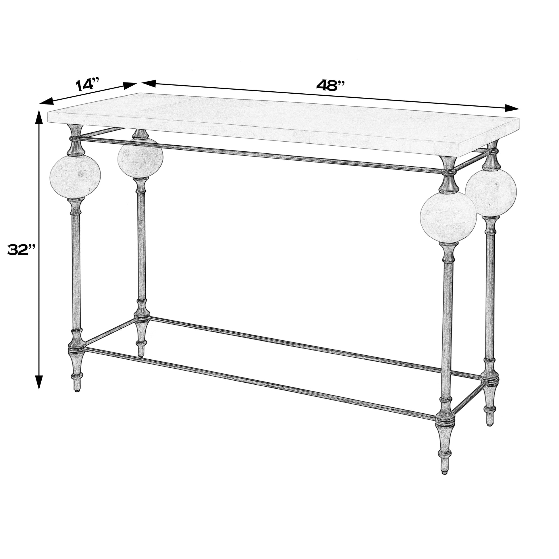 Butler Specialty Company Amadeo 49 in. W Rectangular Stone and Metal Console Table, White, Silver