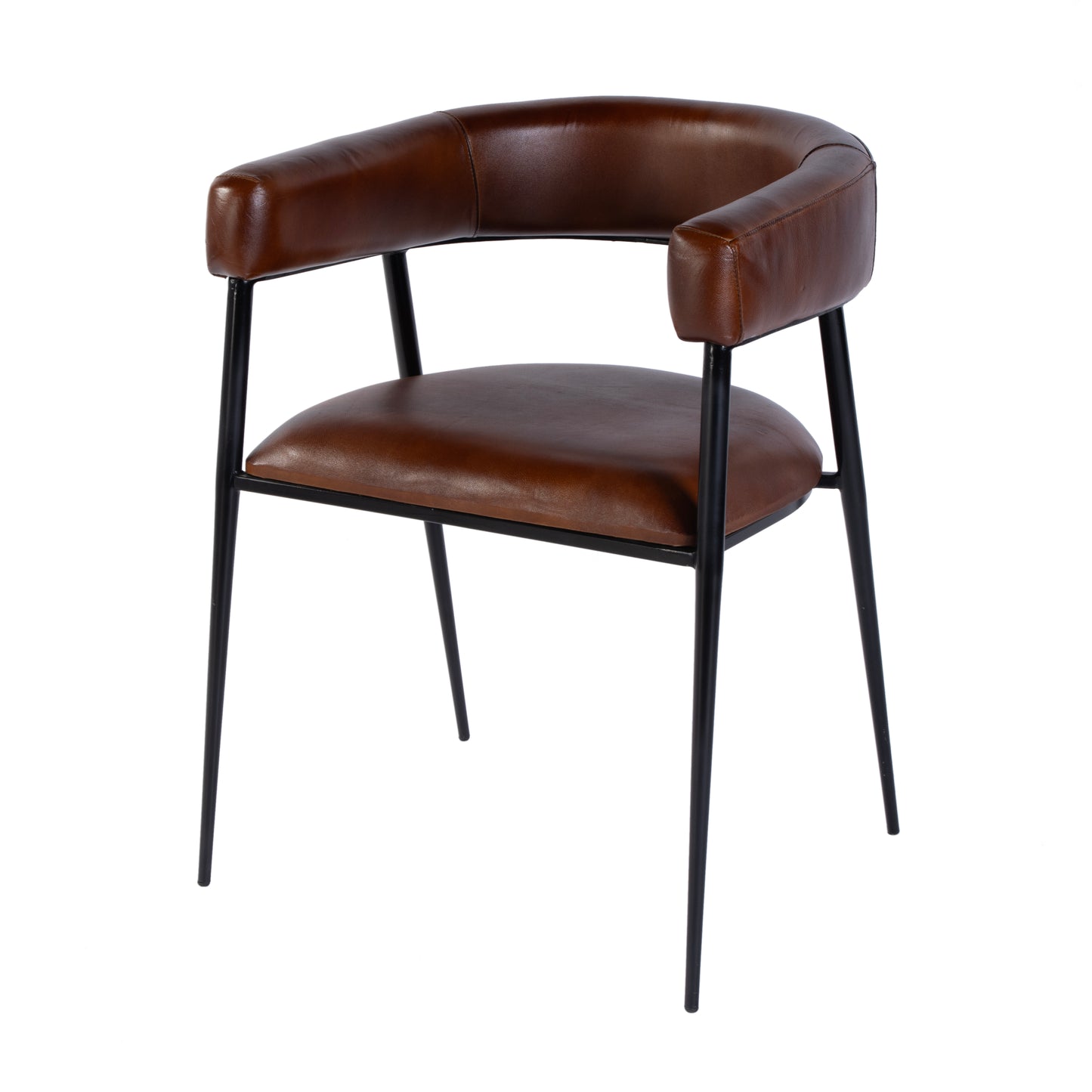 Butler Specialty Company Dallas 19.5 in. Seat Height Leather and Iron Cushioned Dining Chair with Arms, Medium Brown