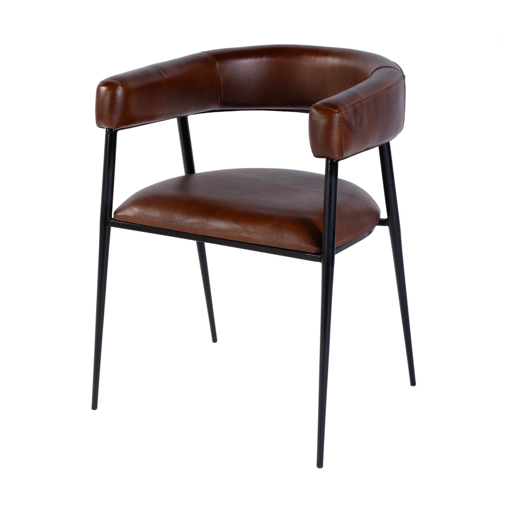 Butler Specialty Company Dallas 19.5 in. Seat Height Leather and Iron Cushioned Dining Chair with Arms, Medium Brown