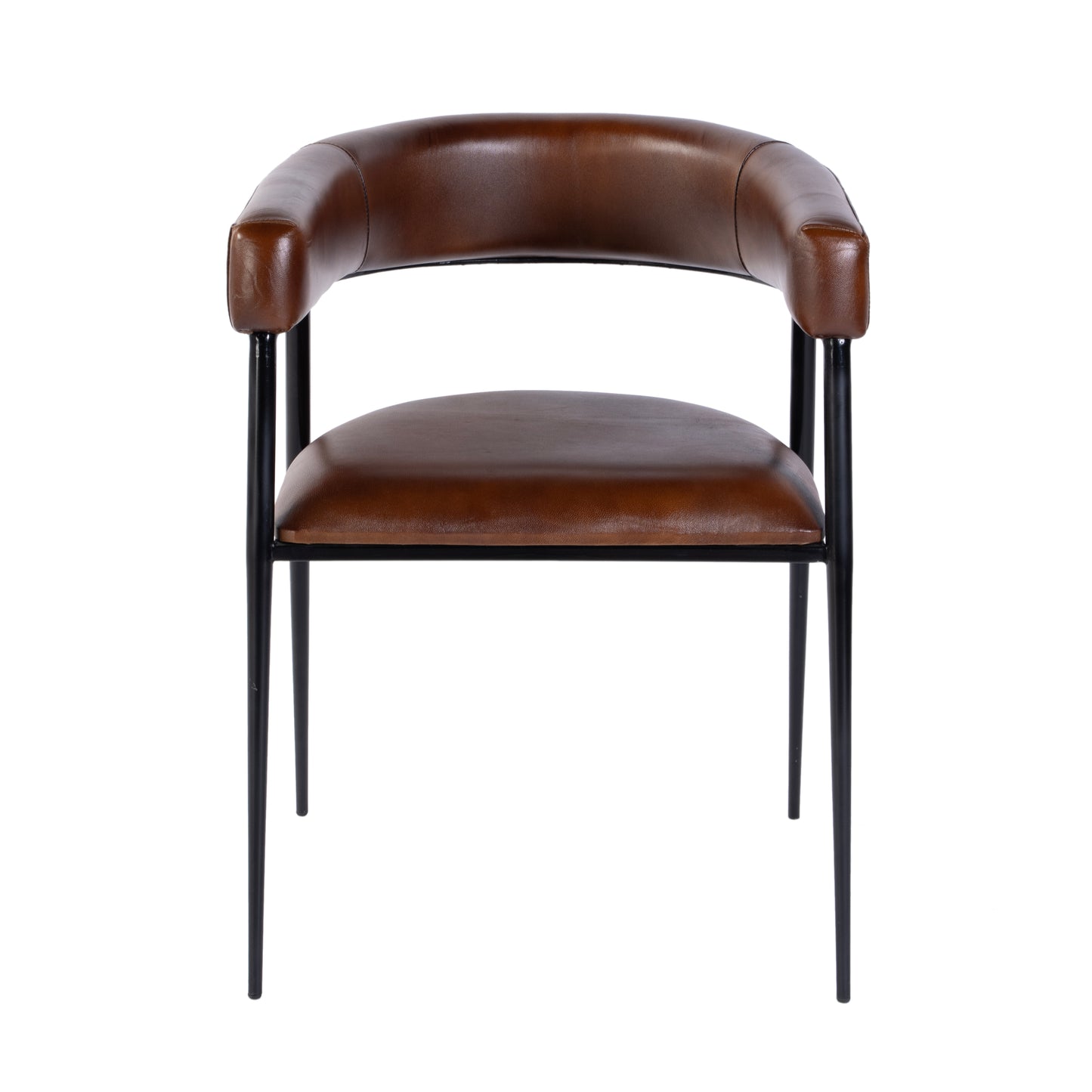 Butler Specialty Company Dallas 19.5 in. Seat Height Leather and Iron Cushioned Dining Chair with Arms, Medium Brown