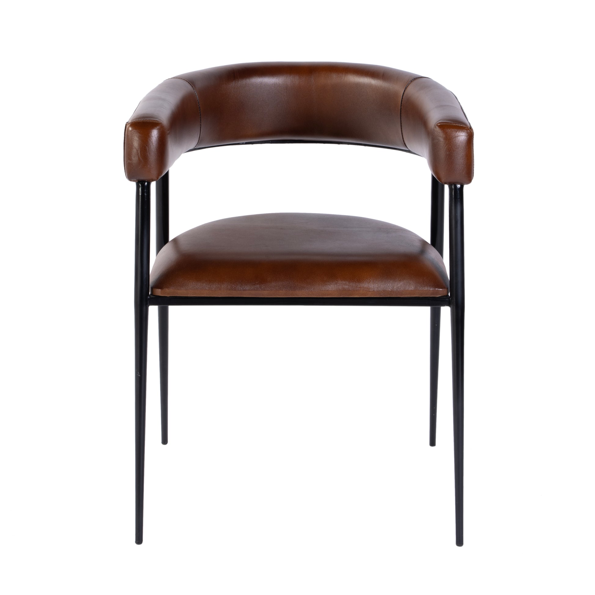 Butler Specialty Company Dallas 19.5 in. Seat Height Leather and Iron Cushioned Dining Chair with Arms, Medium Brown