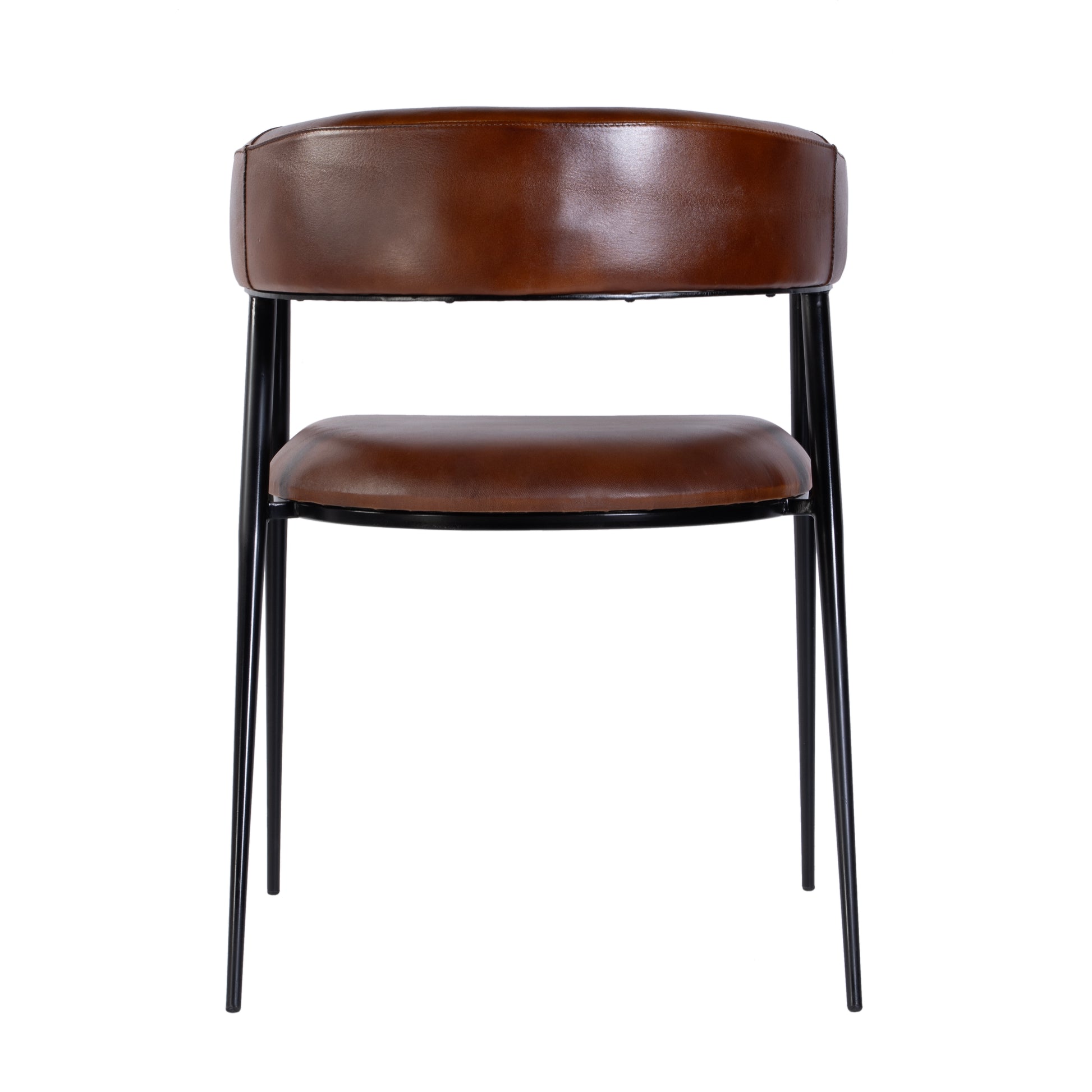 Butler Specialty Company Dallas 19.5 in. Seat Height Leather and Iron Cushioned Dining Chair with Arms, Medium Brown
