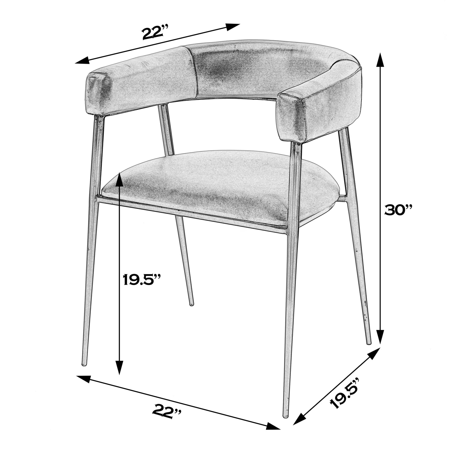 Butler Specialty Company Dallas 19.5 in. Seat Height Leather and Iron Cushioned Dining Chair with Arms, Medium Brown