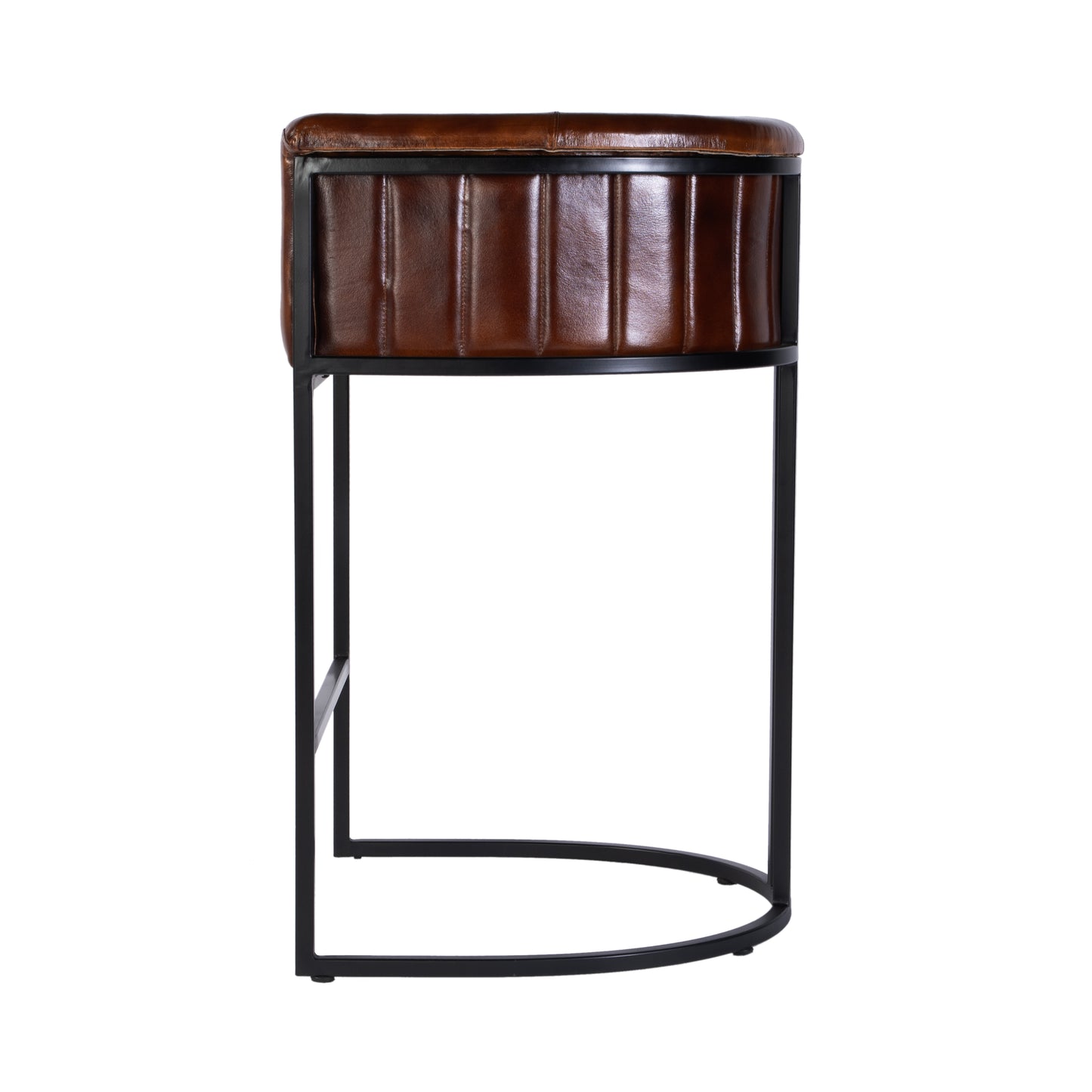 Butler Specialty Company Rockford 29 in. Seat Height Leather and Iron Barrel Bar Stool with Footrest, Black, Brown