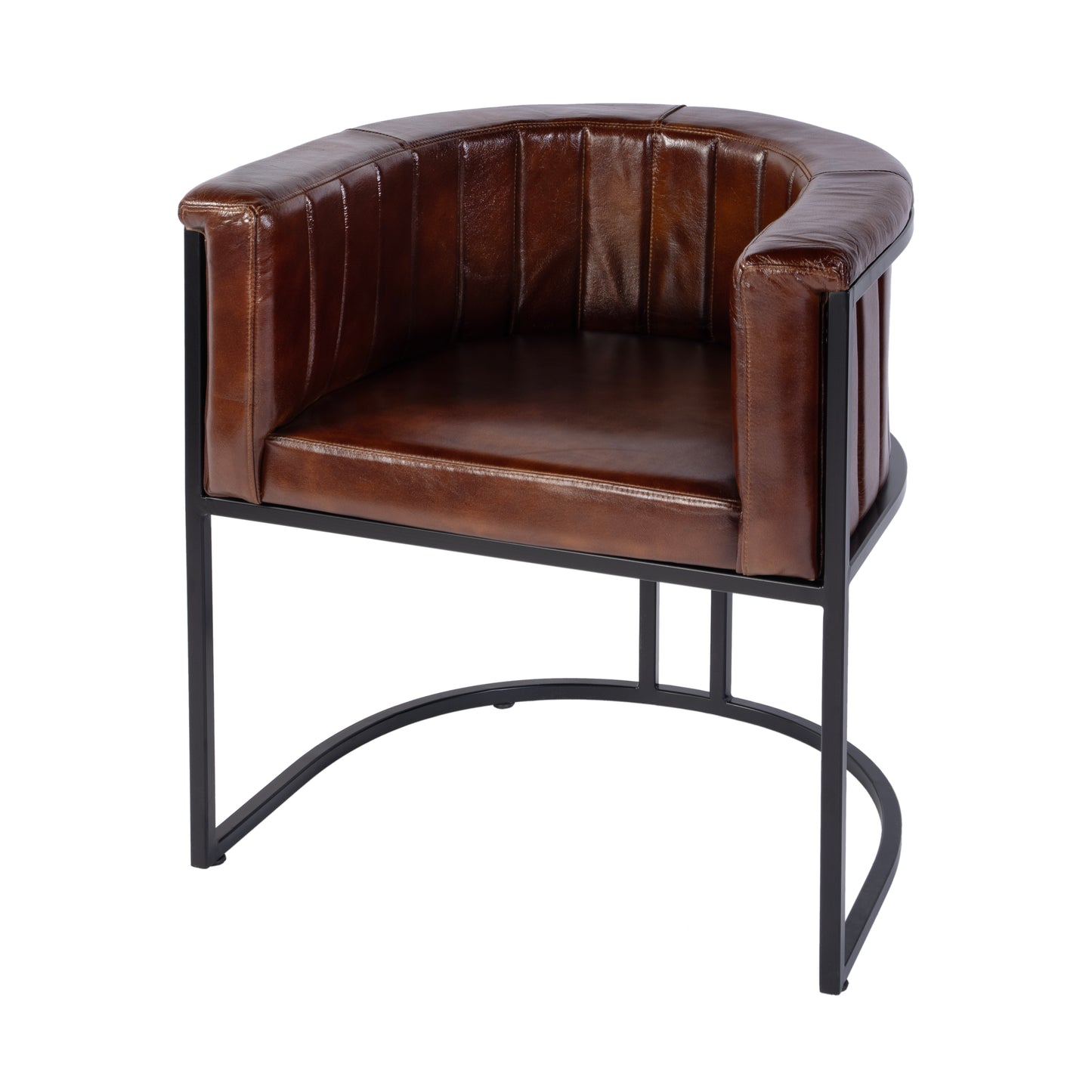 Butler Specialty Company Rockford 19 in. Seat Height Leather and Iron Barrel Accent Chair, Black, Brown