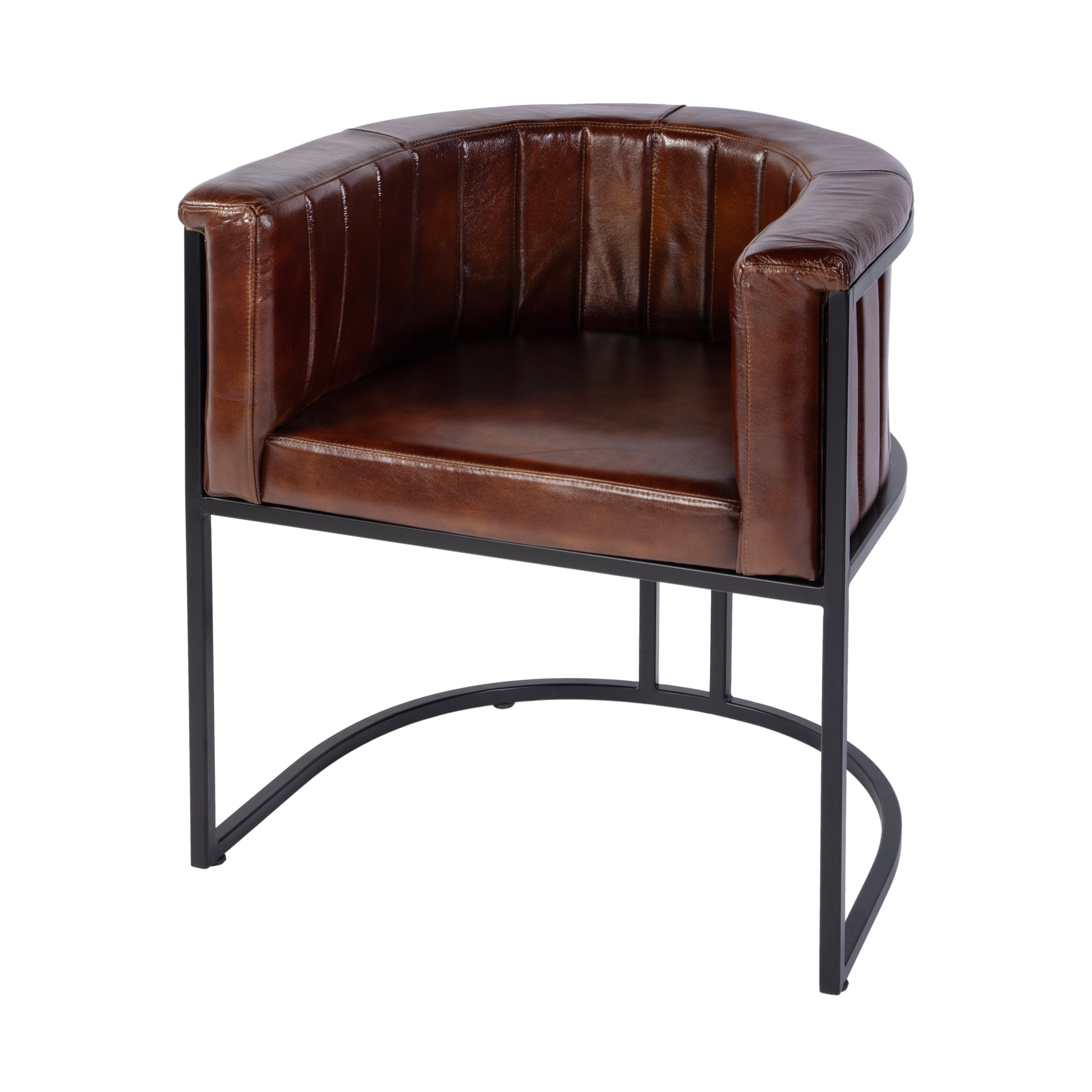 Butler Specialty Company Rockford 19 in. Seat Height Leather and Iron Barrel Accent Chair, Black, Brown