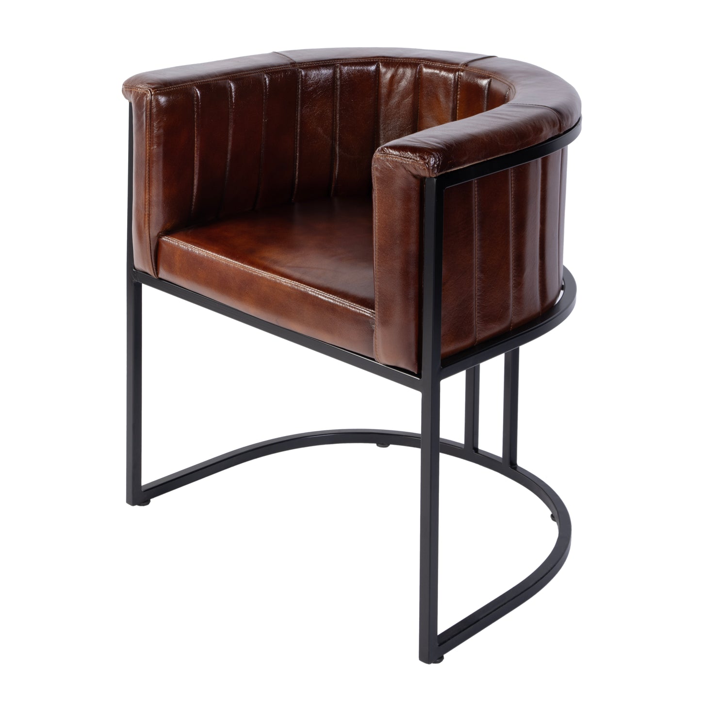 Butler Specialty Company Rockford 19 in. Seat Height Leather and Iron Barrel Accent Chair, Black, Brown