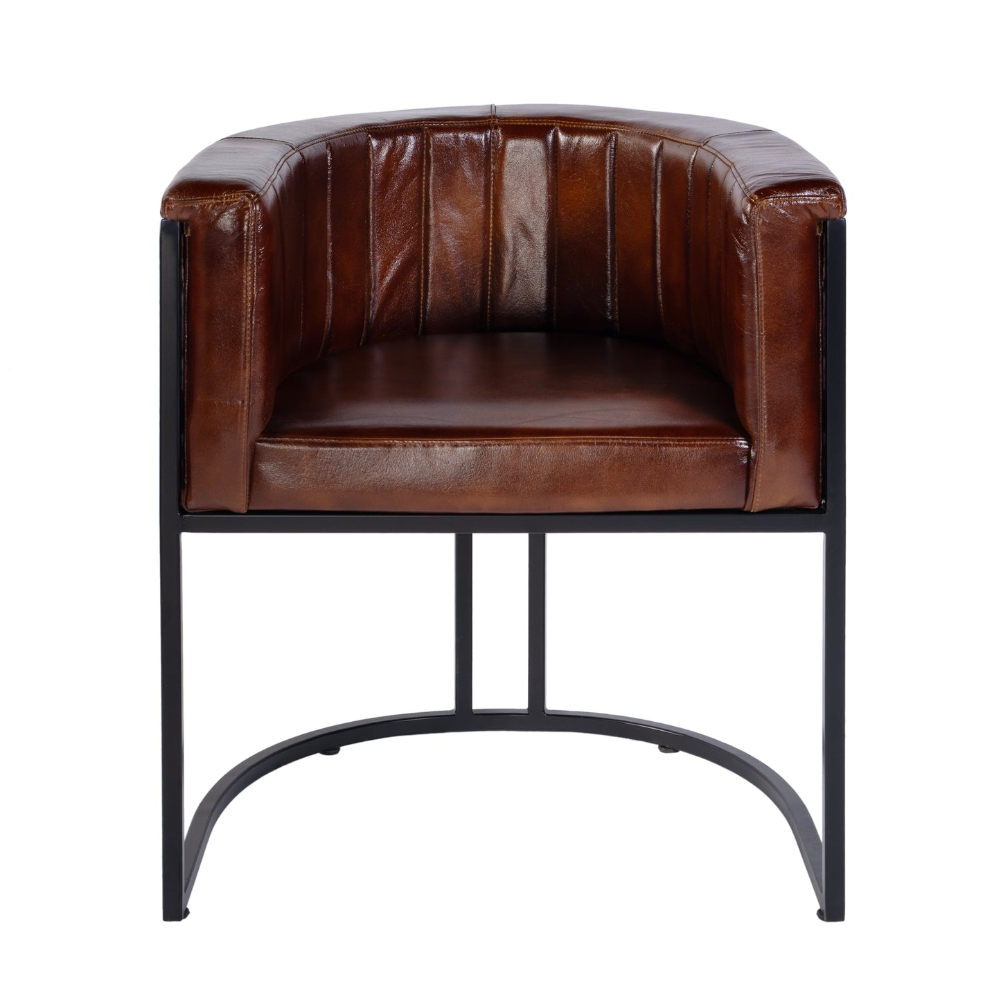 Butler Specialty Company Rockford 19 in. Seat Height Leather and Iron Barrel Accent Chair, Black, Brown