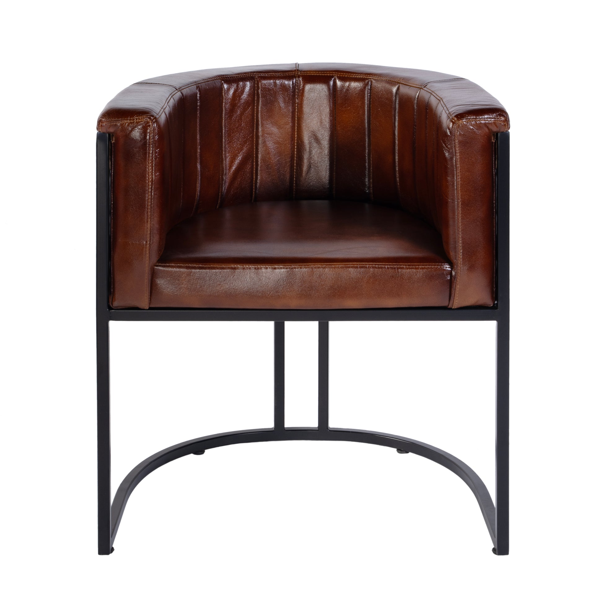 Butler Specialty Company Rockford 19 in. Seat Height Leather and Iron Barrel Accent Chair, Black, Brown