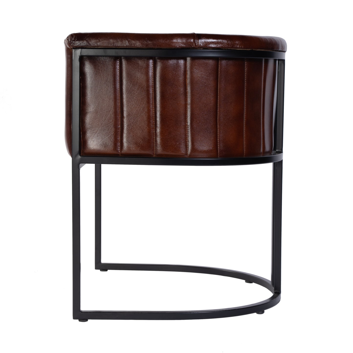 Butler Specialty Company Rockford 19 in. Seat Height Leather and Iron Barrel Accent Chair, Black, Brown