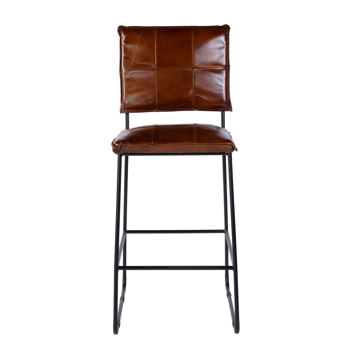 Butler Specialty Company Niles 30 in. Seat Height Leather and Iron Bar Stool with Footrest, Brown, Black