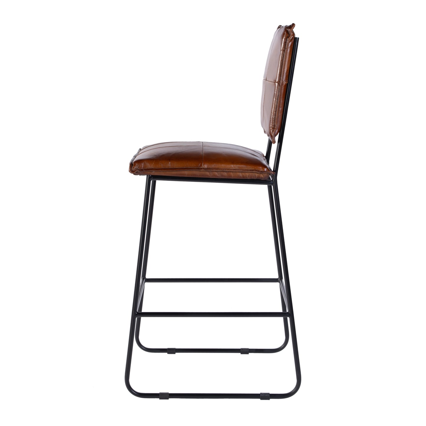 Butler Specialty Company Niles 30 in. Seat Height Leather and Iron Bar Stool with Footrest, Brown, Black